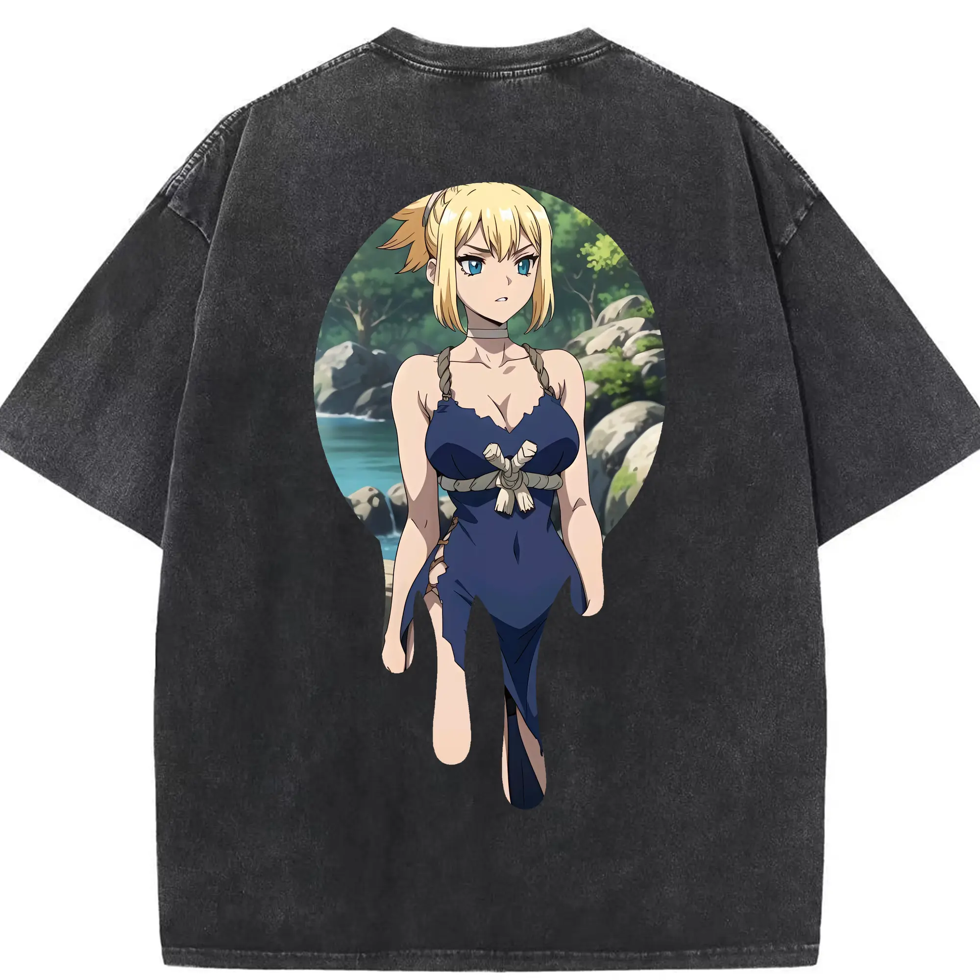 ドクターストーン グッズ,コハク - 綿100％ ヴィンテージ風 半袖Tシャツ ・ 背面プリント ・ 柔らか肌触り ・ 通気性 快適 ・ スポーツ カジュアル 外出用