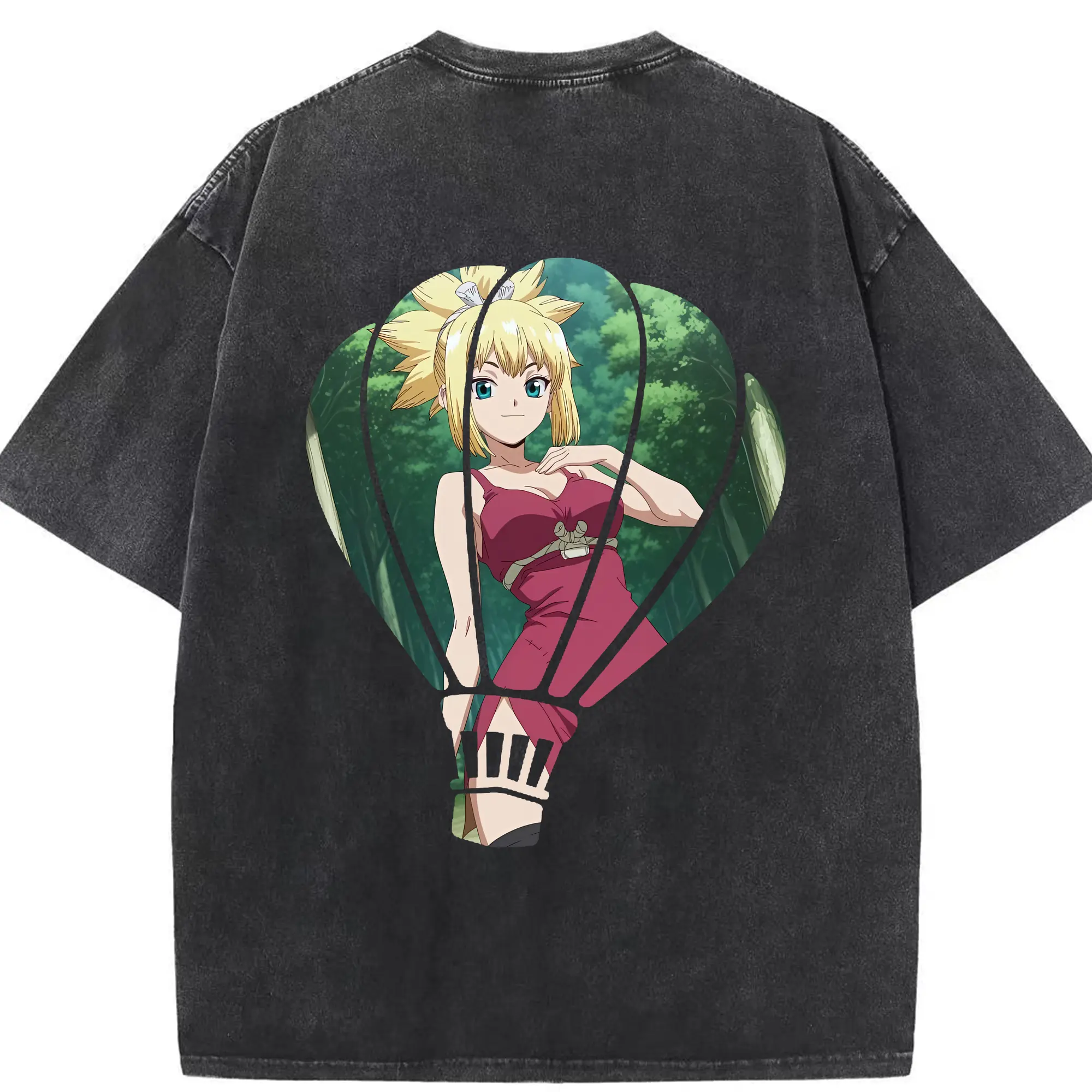ドクターストーン グッズ,コハク - 綿100％ ヴィンテージ風 半袖Tシャツ ・ 背面プリント ・ 柔らか肌触り ・ 通気性 快適 ・ スポーツ カジュアル 外出用