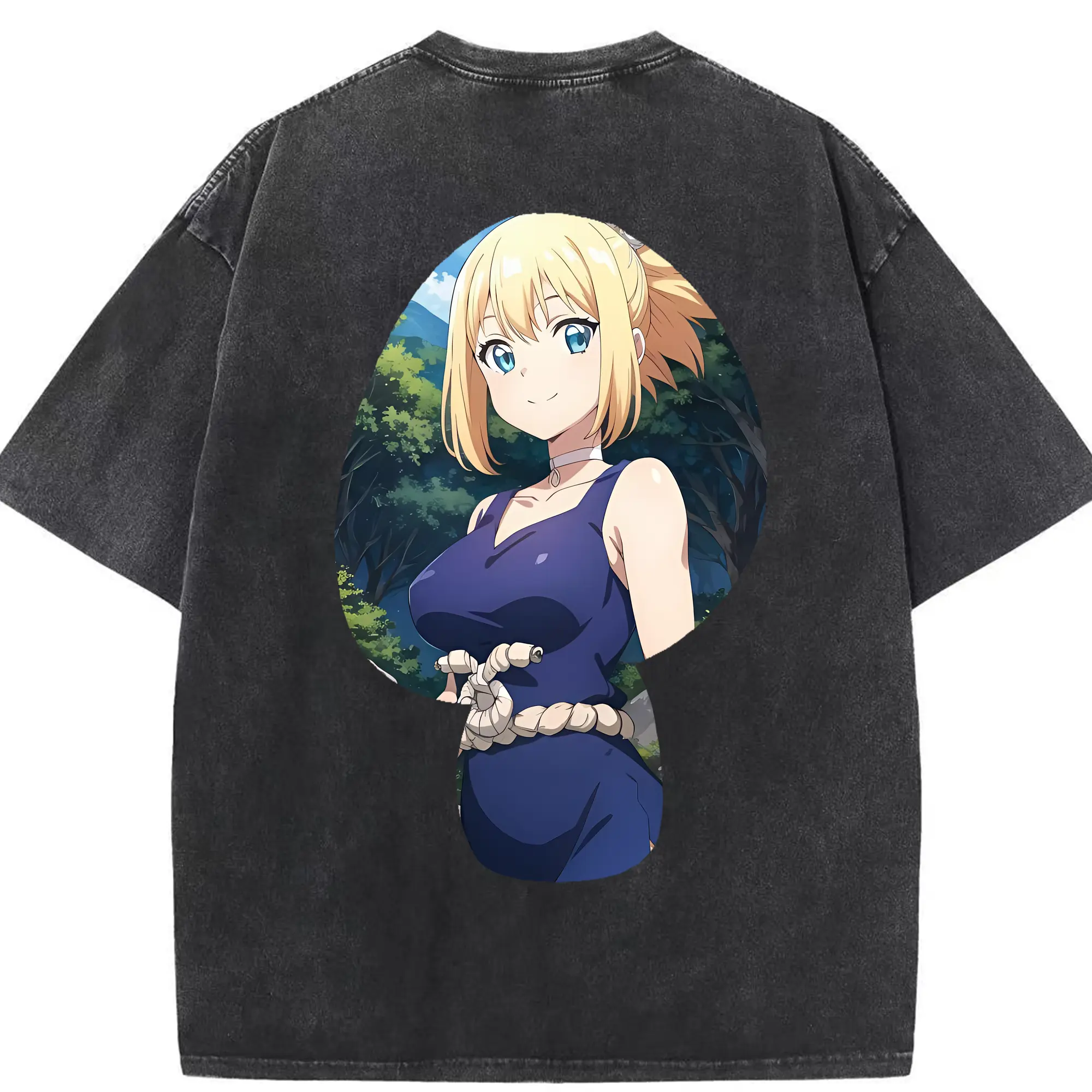 ドクターストーン グッズ,コハク - 綿100％ ヴィンテージ風 半袖Tシャツ ・ 背面プリント ・ 柔らか肌触り ・ 通気性 快適 ・ スポーツ カジュアル 外出用