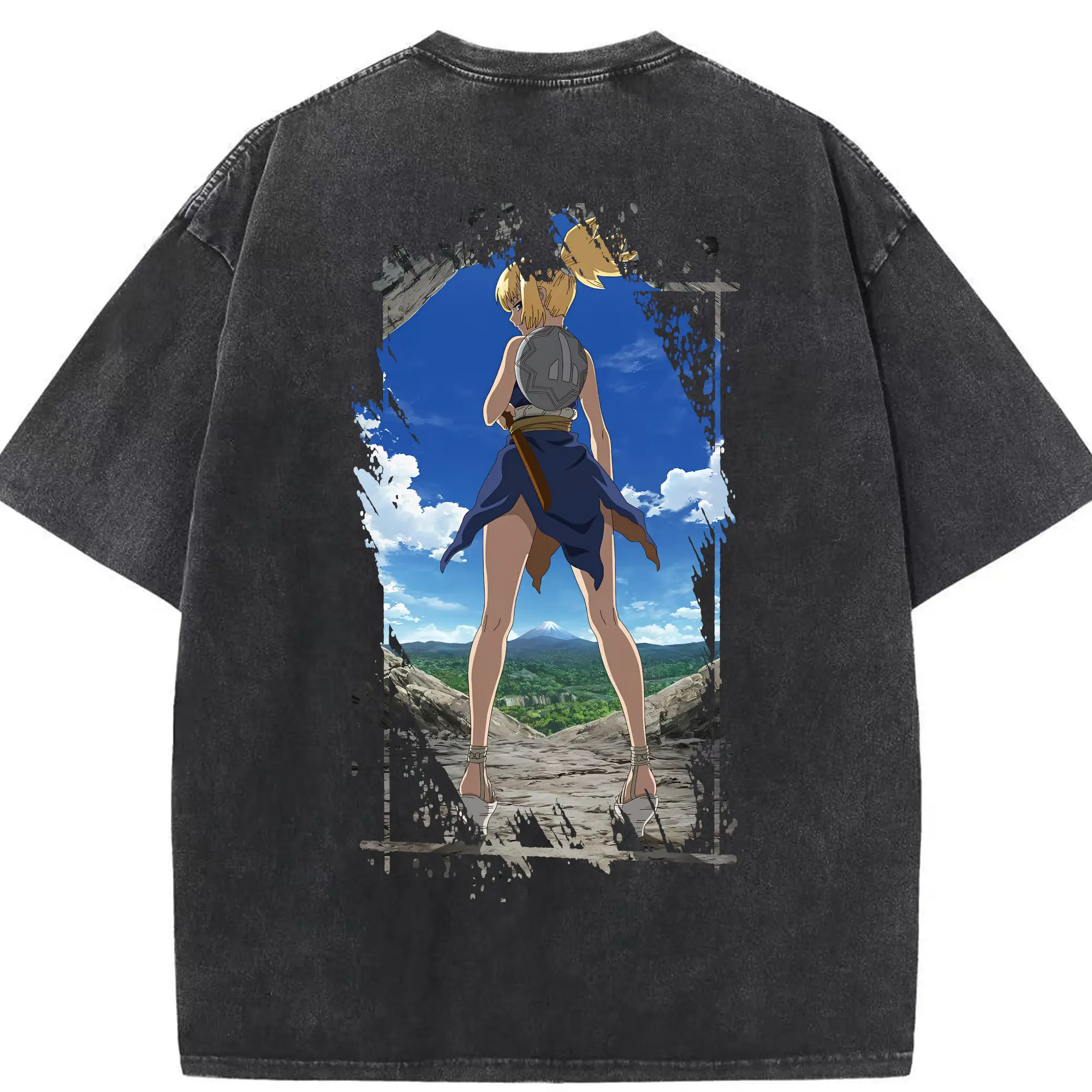 ドクターストーン グッズ,コハク - 綿100％ ヴィンテージ風 半袖Tシャツ ・ 背面プリント ・ 柔らか肌触り ・ 通気性 快適 ・ スポーツ カジュアル 外出用