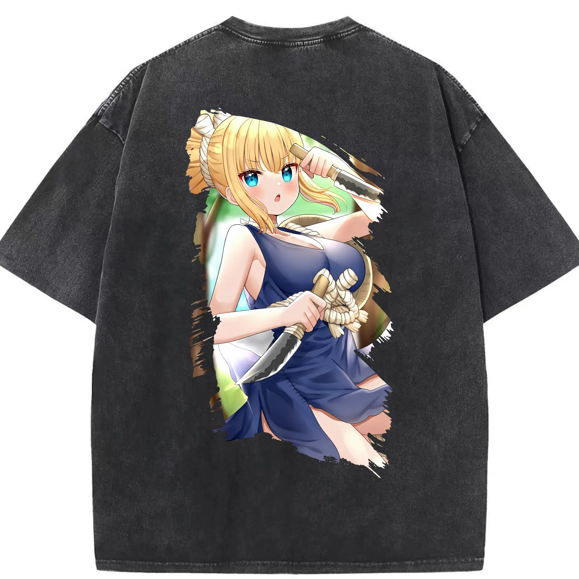 ドクターストーン グッズ,コハク - 綿100％ ヴィンテージ風 半袖Tシャツ ・ 背面プリント ・ 柔らか肌触り ・ 通気性 快適 ・ スポーツ カジュアル 外出用