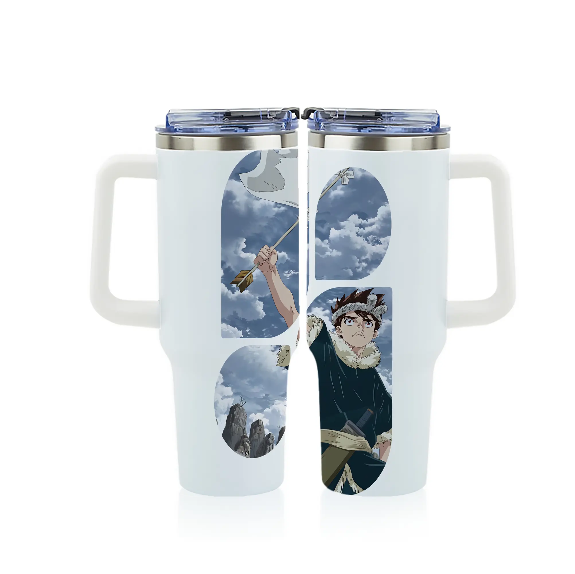 ドクターストーン グッズ,クロム - 1200mL フルプリント車用タンブラー ・ 304ステンレス 内側 ・ 201ステンレス 外側 ・ 保温 保冷 ・ 通勤 ドライブ アウトドア用