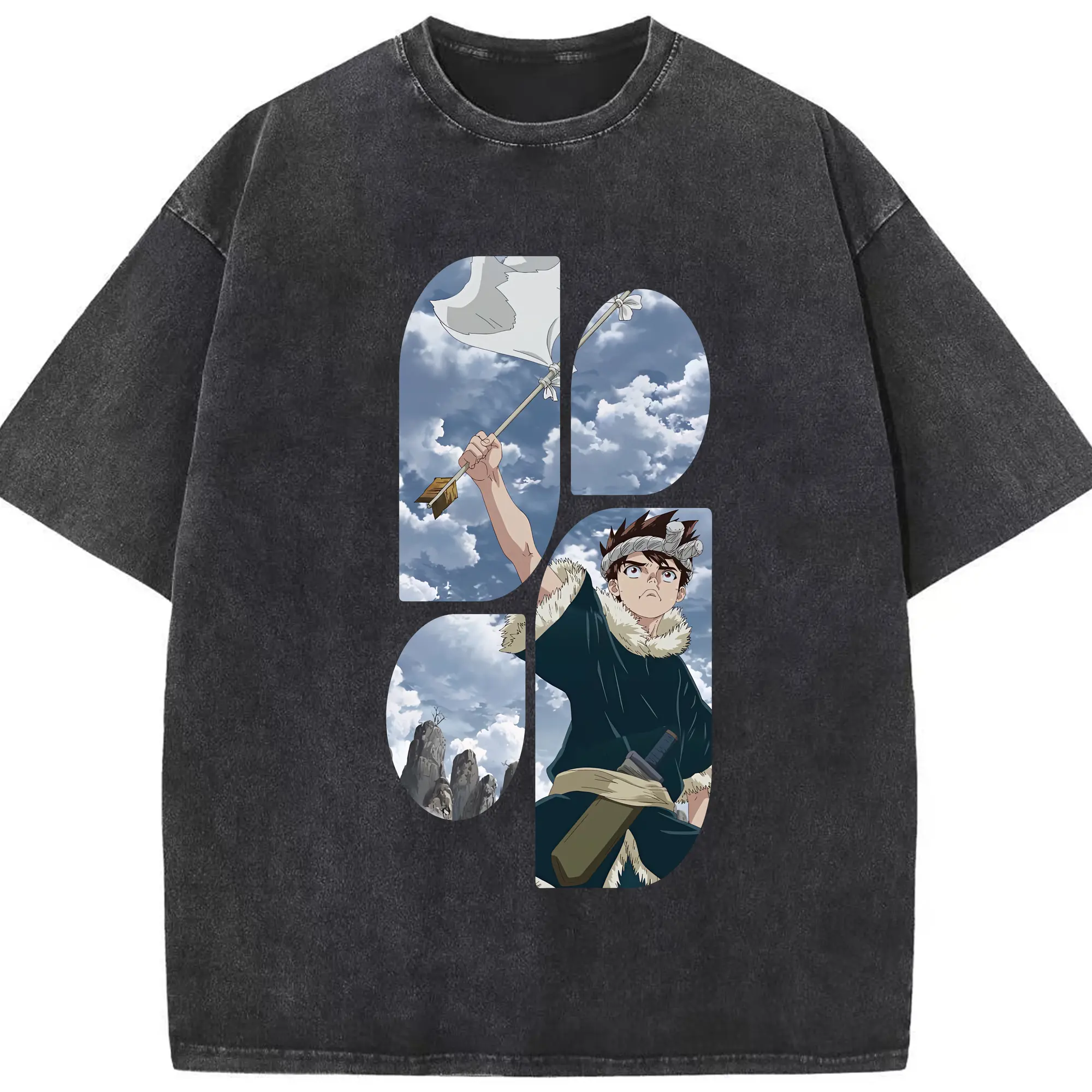 ドクターストーン グッズ,クロム - 綿100％ ヴィンテージ風 半袖Tシャツ ・ フロントプリント ・ 柔らか肌触り ・ 通気性 快適 ・ スポーツ カジュアル 外出用