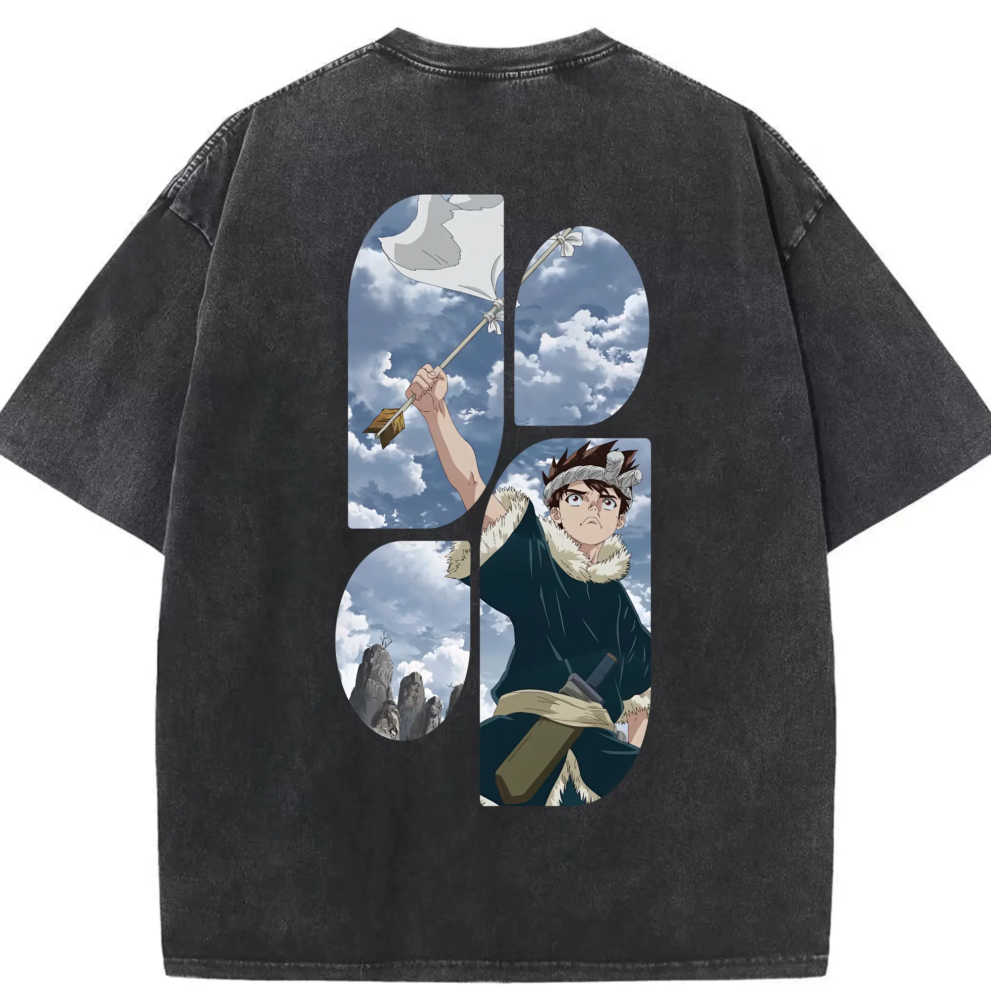 ドクターストーン グッズ,クロム - 綿100％ ヴィンテージ風 半袖Tシャツ ・ 背面プリント ・ 柔らか肌触り ・ 通気性 快適 ・ スポーツ カジュアル 外出用