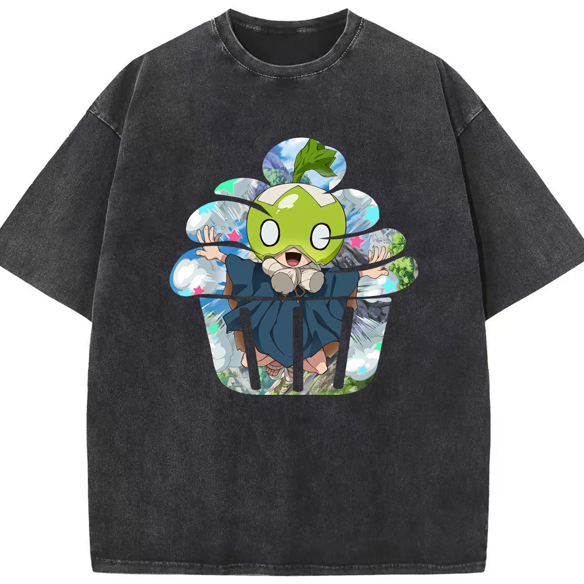 ドクターストーン グッズ,スイカ - 綿100％ ヴィンテージ風 半袖Tシャツ ・ フロントプリント ・ 柔らか肌触り ・ 通気性 快適 ・ スポーツ カジュアル 外出用