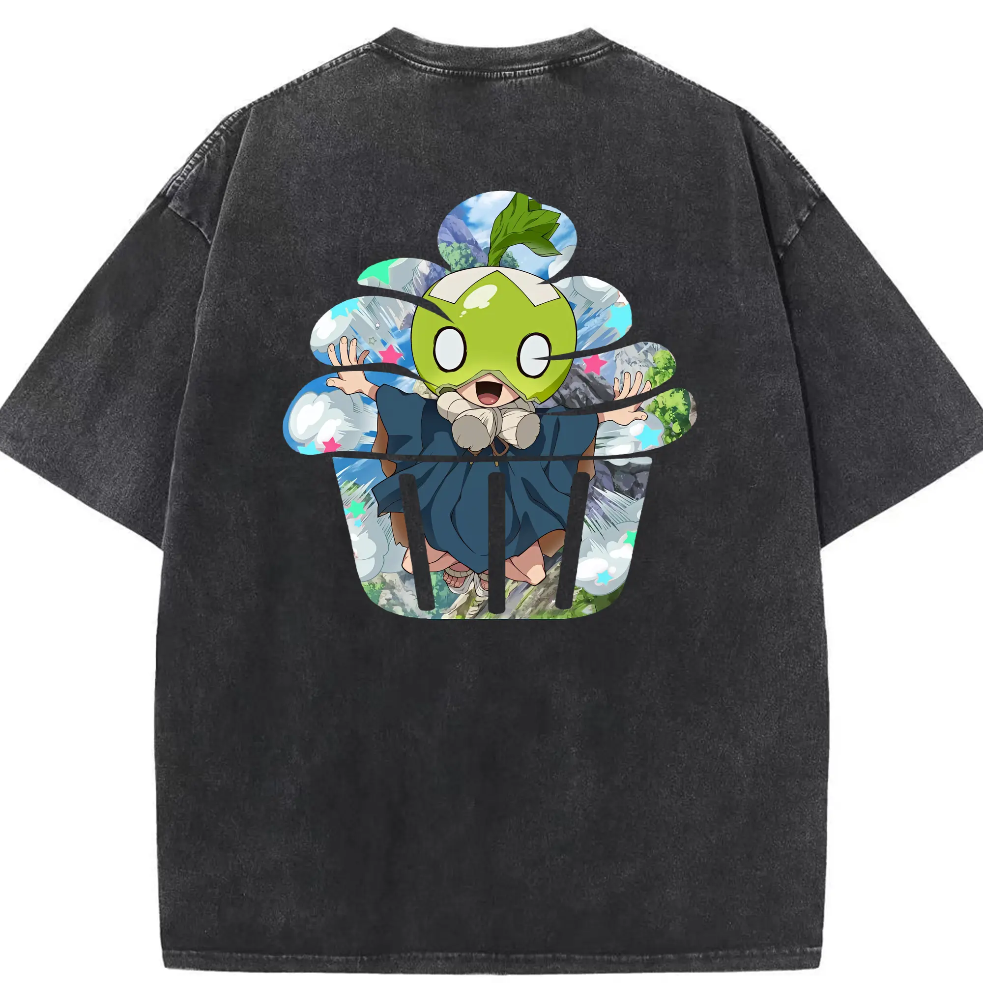 ドクターストーン グッズ,スイカ - 綿100％ ヴィンテージ風 半袖Tシャツ ・ 背面プリント ・ 柔らか肌触り ・ 通気性 快適 ・ スポーツ カジュアル 外出用