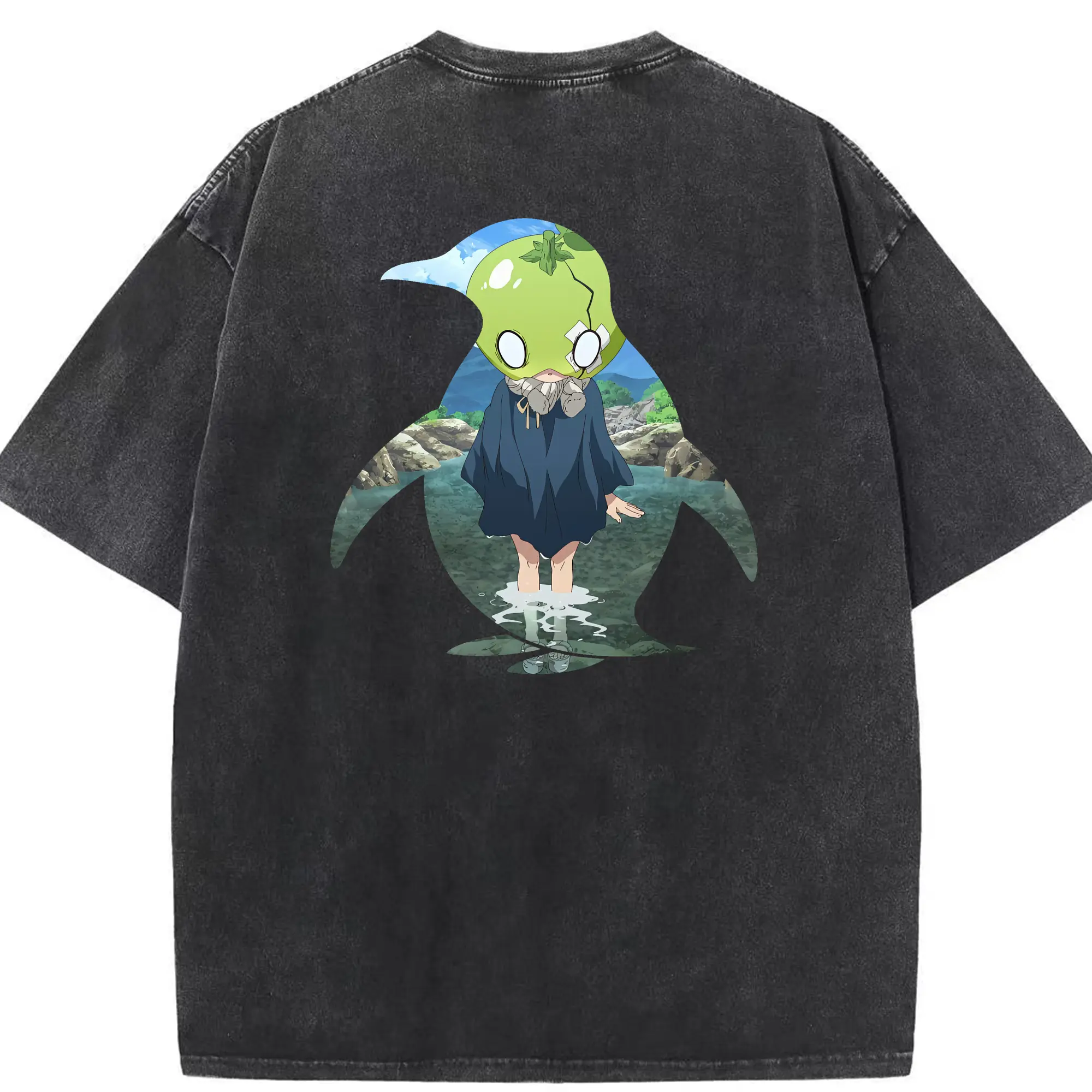 ドクターストーン グッズ,スイカ - 綿100％ ヴィンテージ風 半袖Tシャツ ・ 背面プリント ・ 柔らか肌触り ・ 通気性 快適 ・ スポーツ カジュアル 外出用