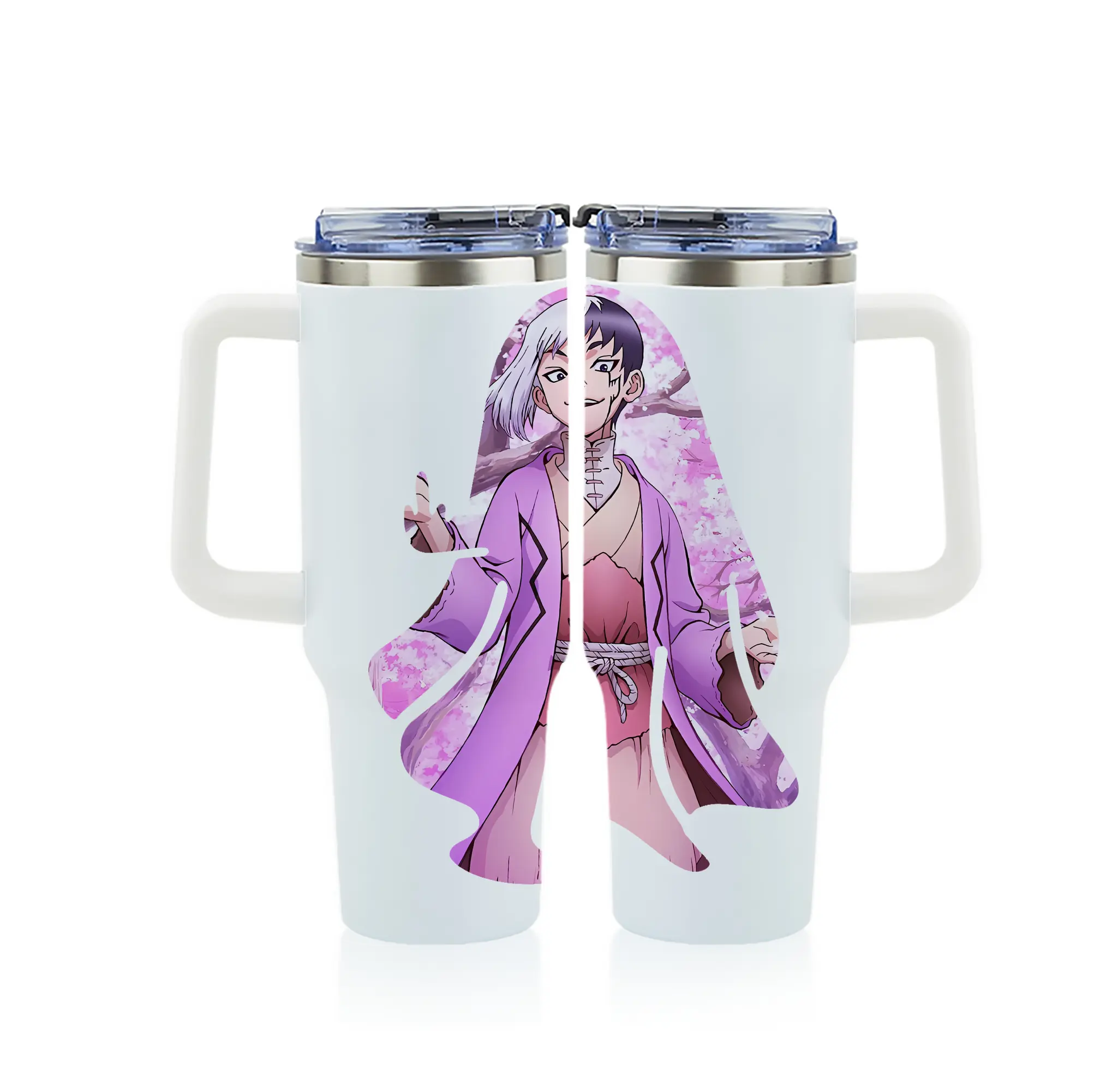 ドクターストーン グッズ,ゲン 銀狼 - 1200mL フルプリント車用タンブラー ・ 304ステンレス 内側 ・ 201ステンレス 外側 ・ 保温 保冷 ・ 通勤 ドライブ アウトドア用