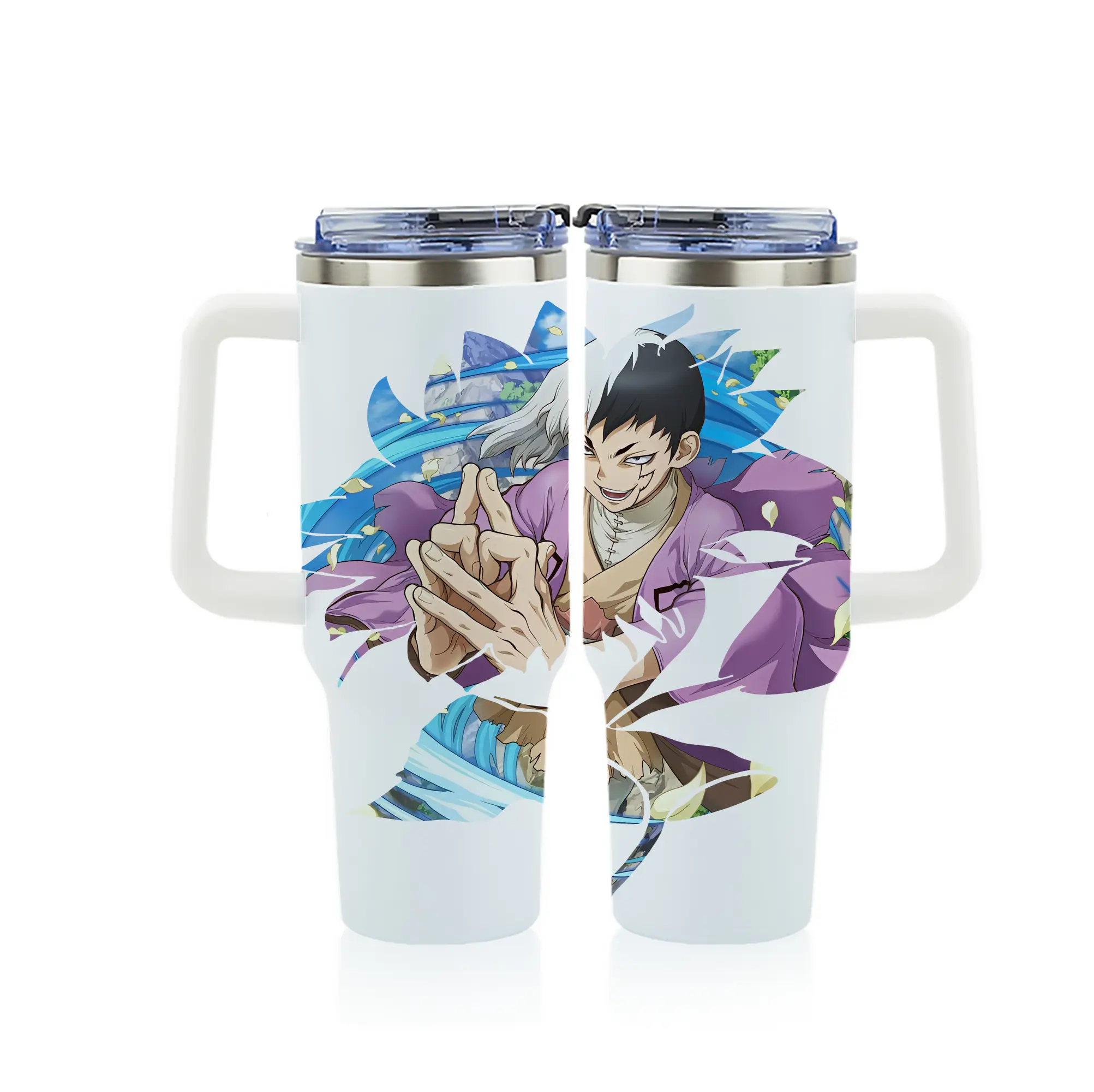 ドクターストーン グッズ,ゲン 銀狼 - 1200mL フルプリント車用タンブラー ・ 304ステンレス 内側 ・ 201ステンレス 外側 ・ 保温 保冷 ・ 通勤 ドライブ アウトドア用