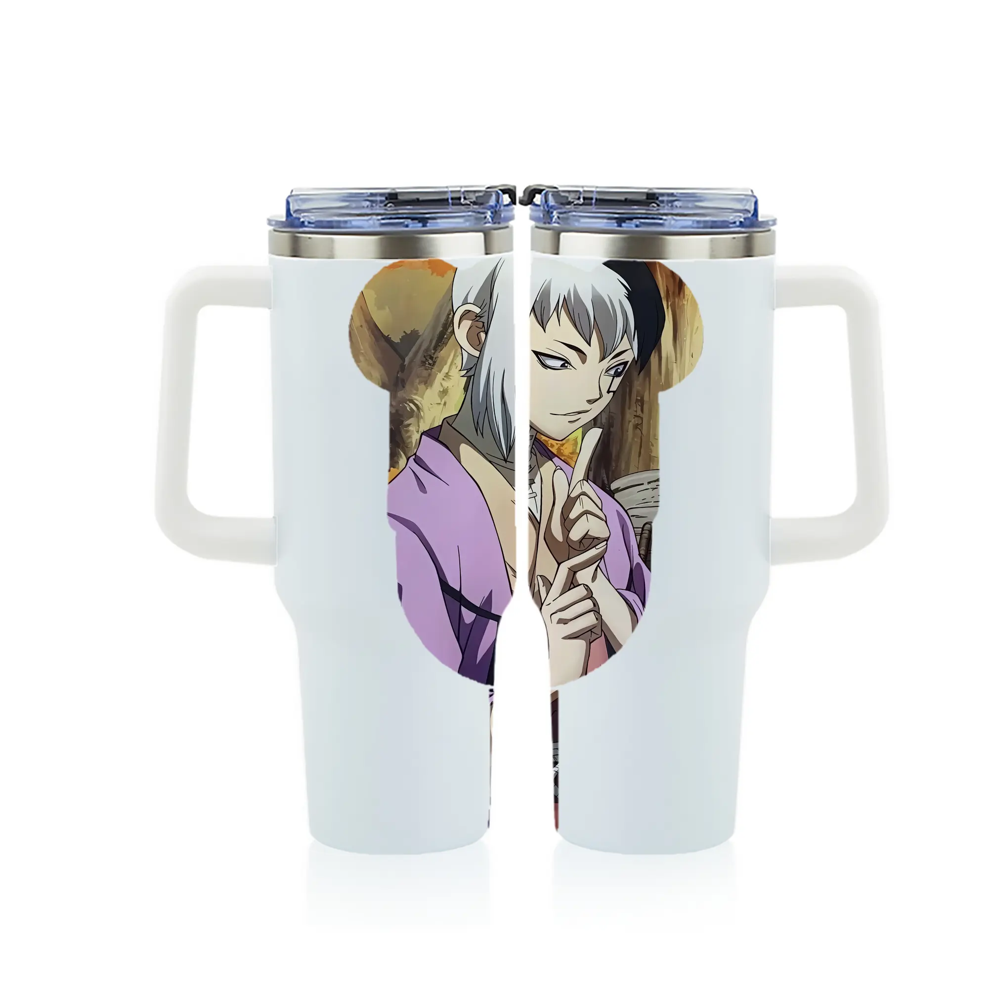 ドクターストーン グッズ,ゲン 銀狼 - 1200mL フルプリント車用タンブラー ・ 304ステンレス 内側 ・ 201ステンレス 外側 ・ 保温 保冷 ・ 通勤 ドライブ アウトドア用