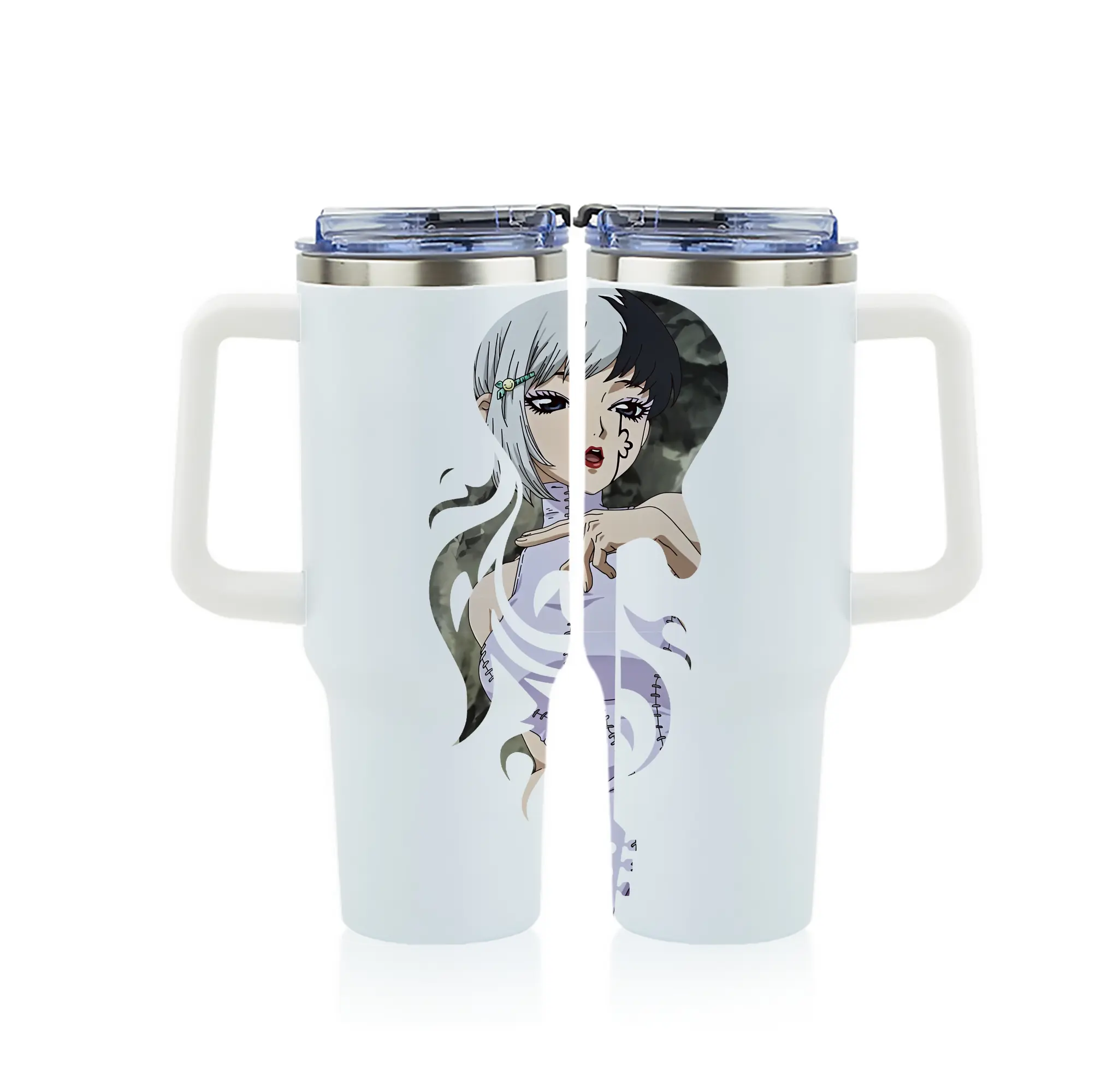 ドクターストーン グッズ,ゲン 銀狼 - 1200mL フルプリント車用タンブラー ・ 304ステンレス 内側 ・ 201ステンレス 外側 ・ 保温 保冷 ・ 通勤 ドライブ アウトドア用