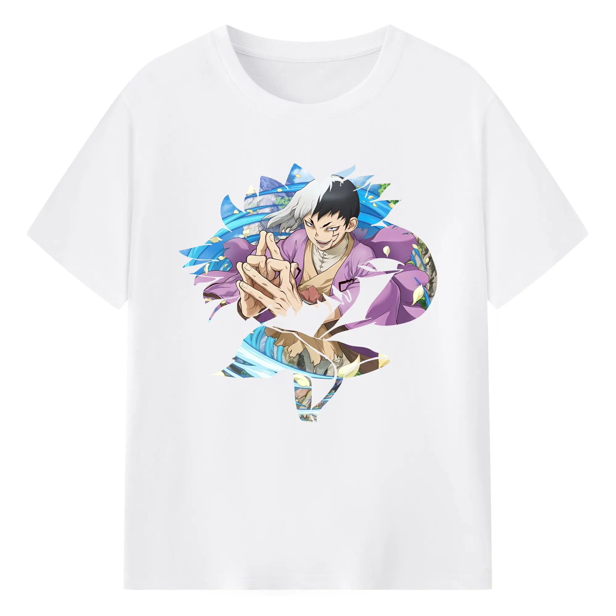 ドクターストーン グッズ,ゲン 銀狼 - 綿100％ 半袖Tシャツ ・ フロントプリント ・ 快適 通気性 ・ 日常使い 散歩 スポーツ用