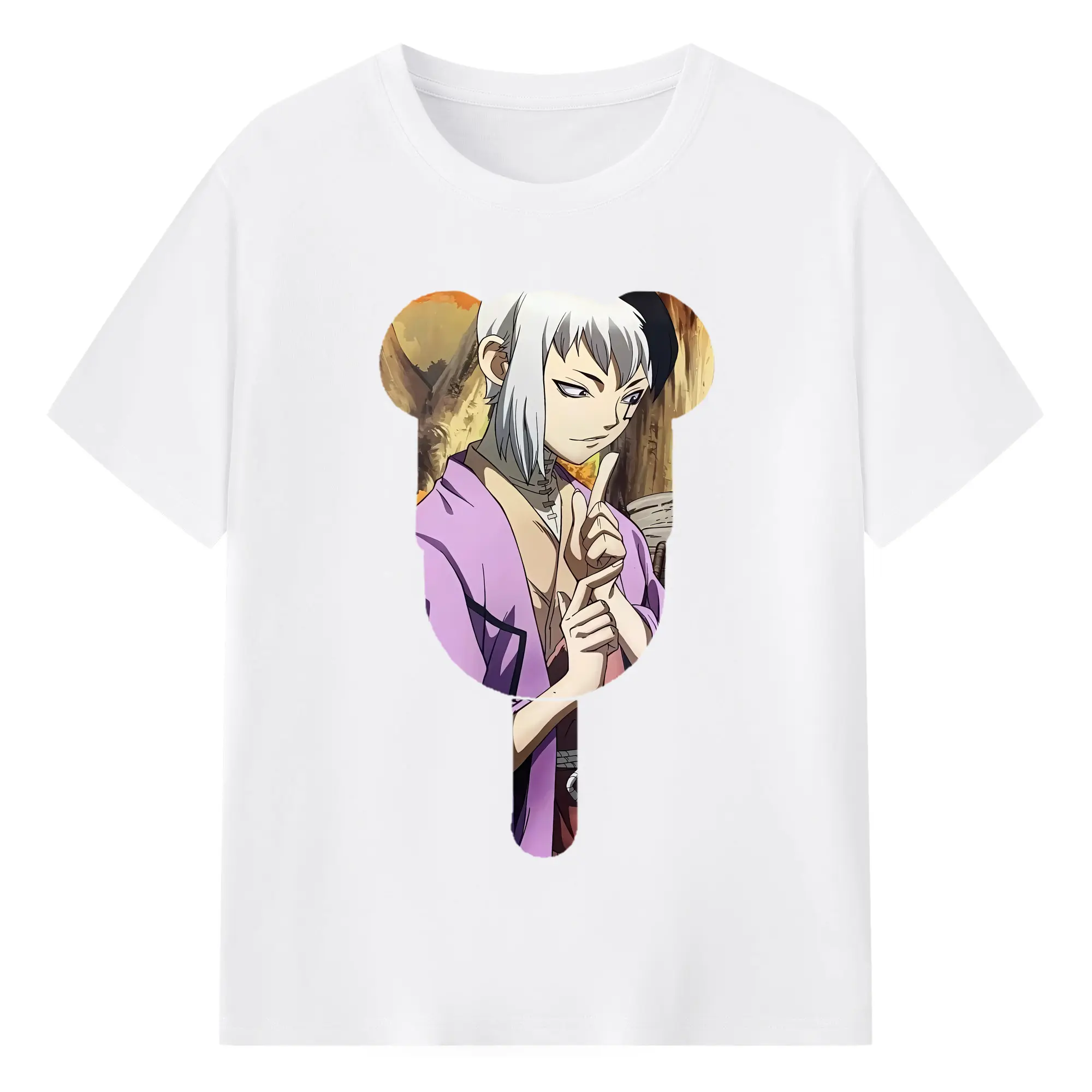 ドクターストーン グッズ,ゲン 銀狼 - 綿100％ 半袖Tシャツ ・ フロントプリント ・ 快適 通気性 ・ 日常使い 散歩 スポーツ用