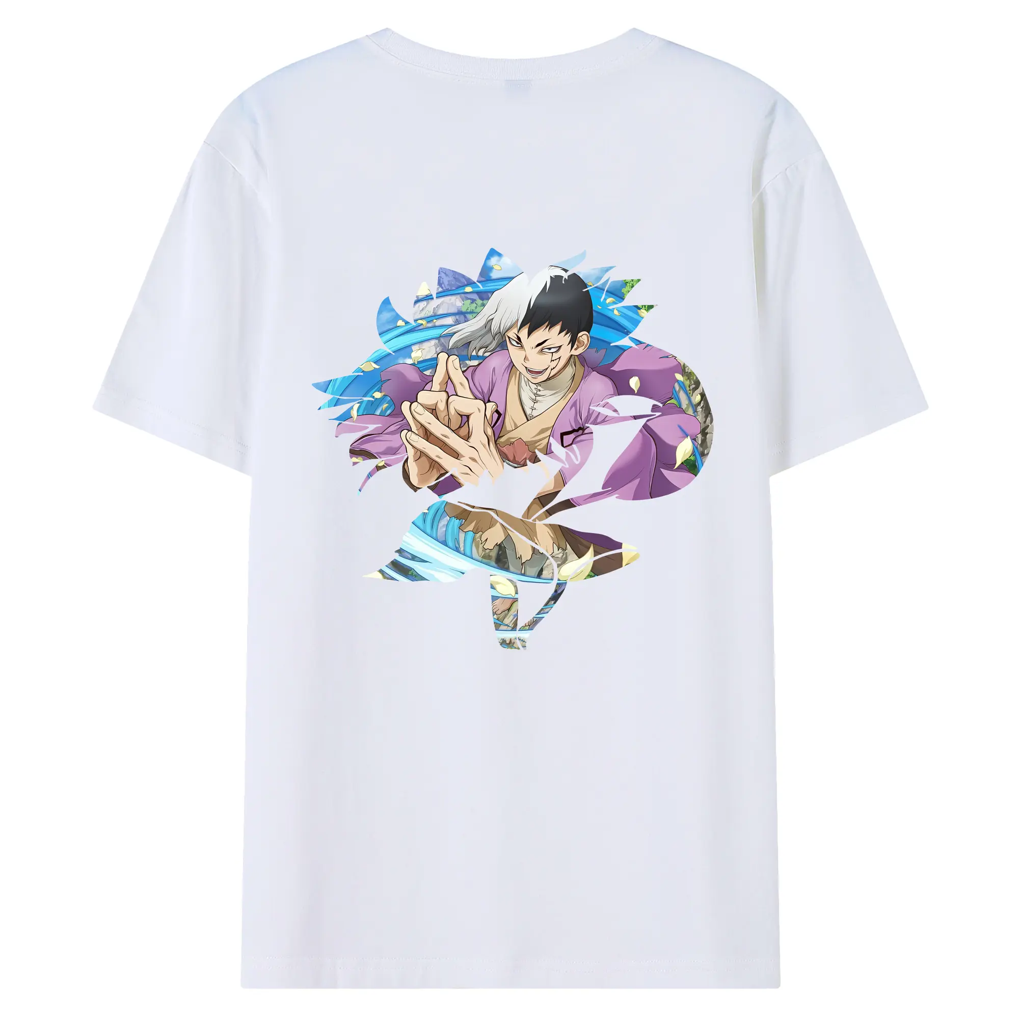 ドクターストーン グッズ,ゲン 銀狼 - 綿100％ 半袖Tシャツ ・ バックプリント ・ 快適 通気性 ・ 日常使い 散歩 スポーツ用