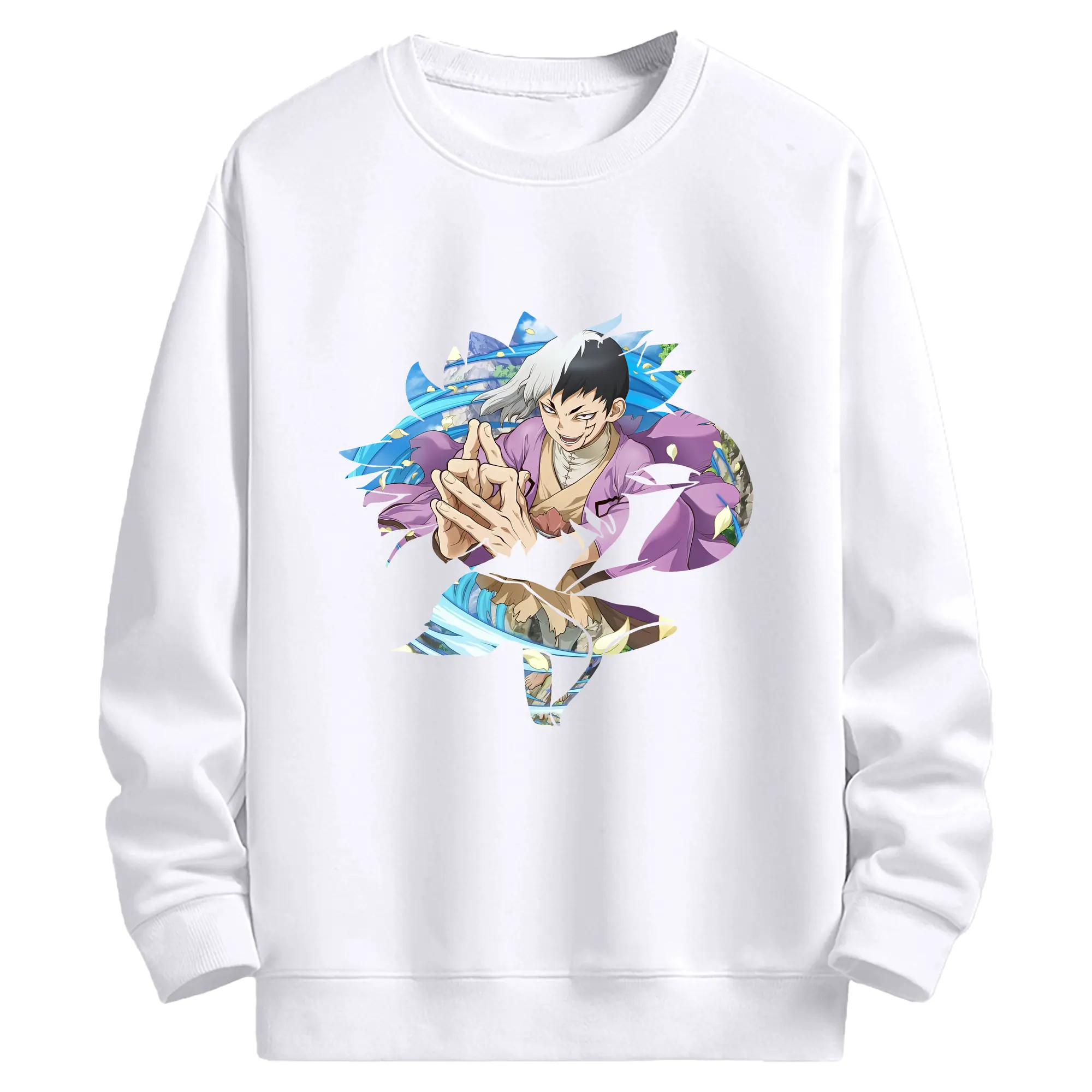 ドクターストーン グッズ,ゲン 銀狼 - 高品質 クルーネック スウェット ・ コットン59％ ポリエステル41％ ・ ユニセックス 長袖 トレーナー ・ カジュアル デイリー スポーツ 散歩用