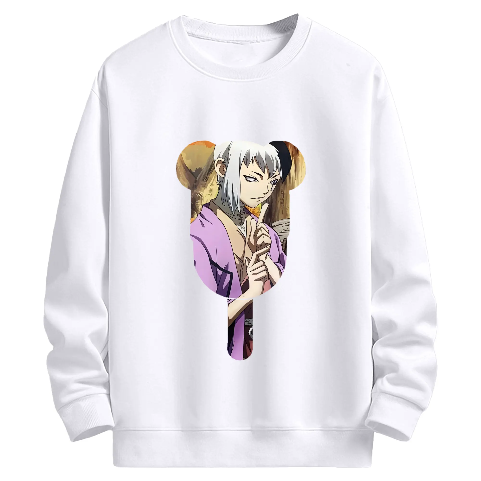 ドクターストーン グッズ,ゲン 銀狼 - 高品質 クルーネック スウェット ・ コットン59％ ポリエステル41％ ・ ユニセックス 長袖 トレーナー ・ カジュアル デイリー スポーツ 散歩用