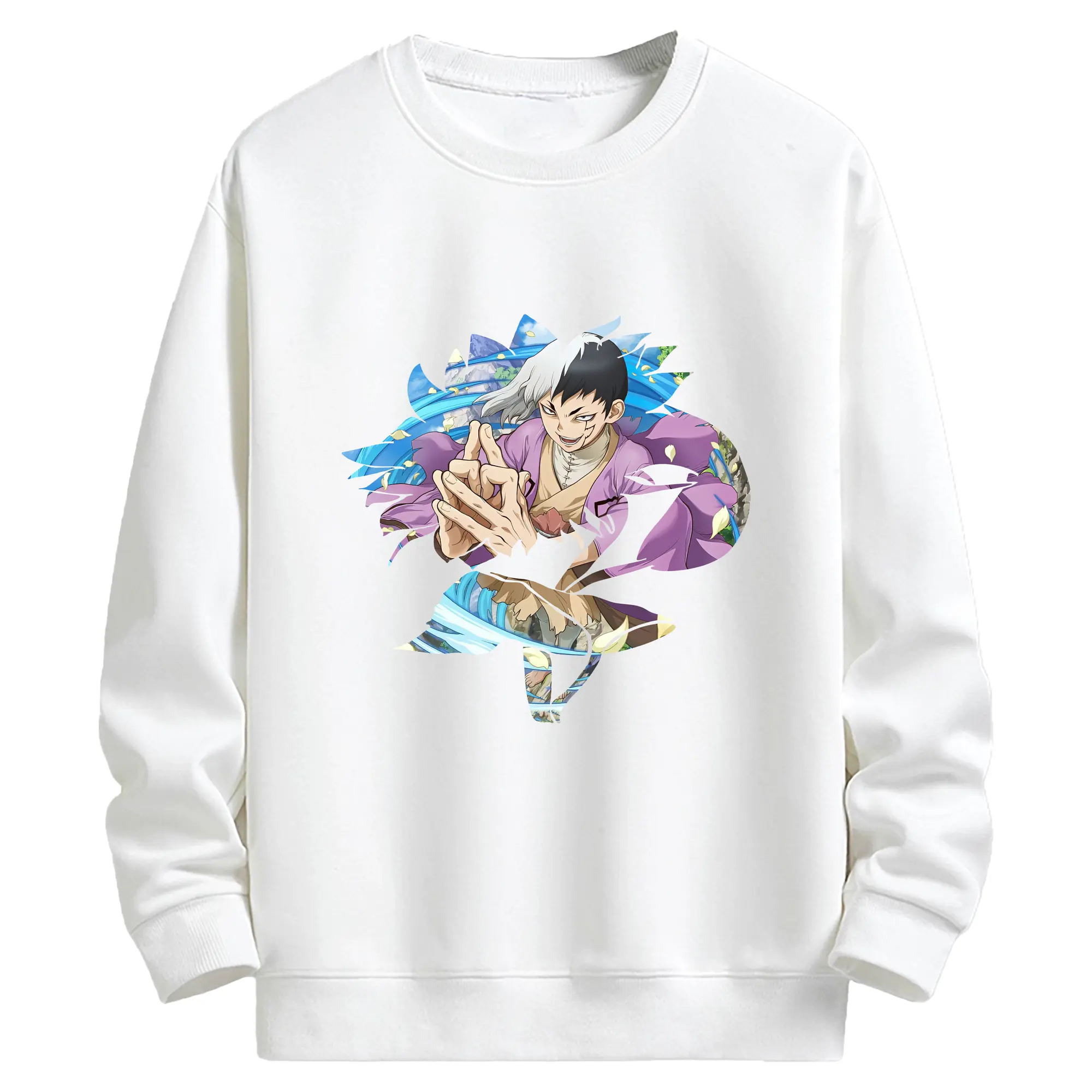 ドクターストーン グッズ,ゲン 銀狼 - キッズ クルーネックスウェットシャツ ・ フロントプリント ・ 綿80％ ポリエステル20％ ・ 快適 通学 スポーツ 日常使い お散歩用