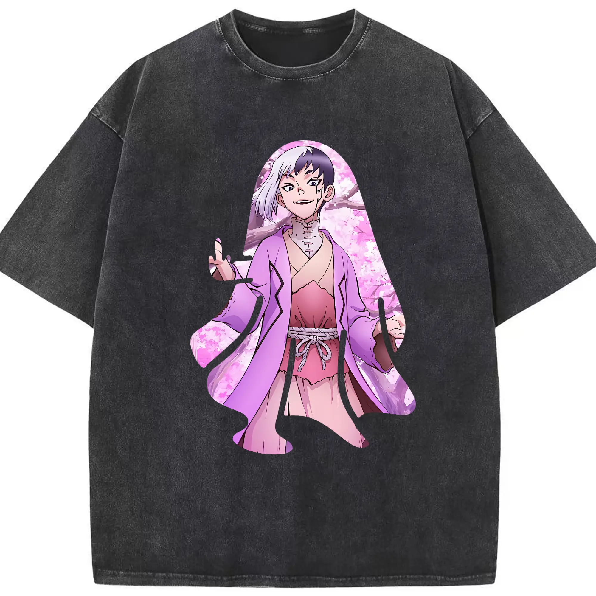 ドクターストーン グッズ,ゲン 銀狼 - 綿100％ ヴィンテージ風 半袖Tシャツ ・ フロントプリント ・ 柔らか肌触り ・ 通気性 快適 ・ スポーツ カジュアル 外出用