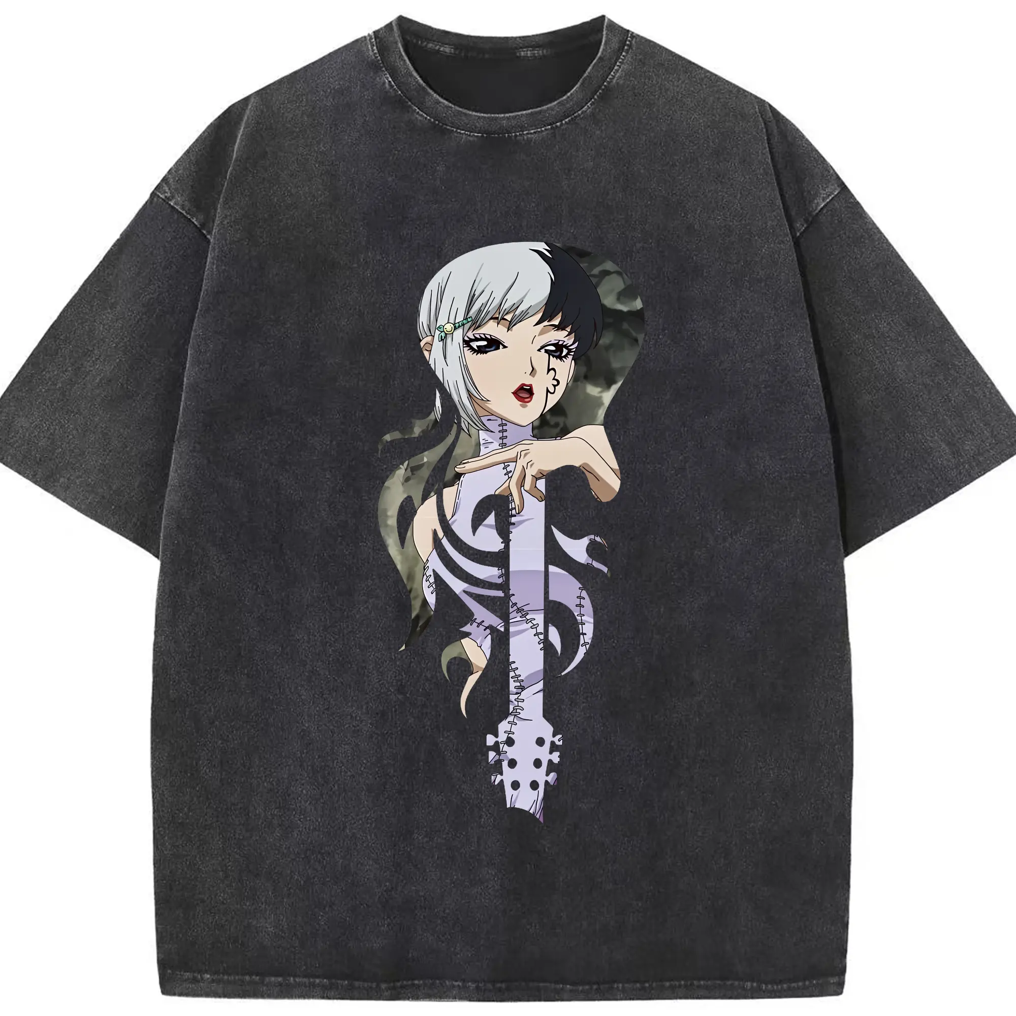 ドクターストーン グッズ,ゲン 銀狼 - 綿100％ ヴィンテージ風 半袖Tシャツ ・ フロントプリント ・ 柔らか肌触り ・ 通気性 快適 ・ スポーツ カジュアル 外出用