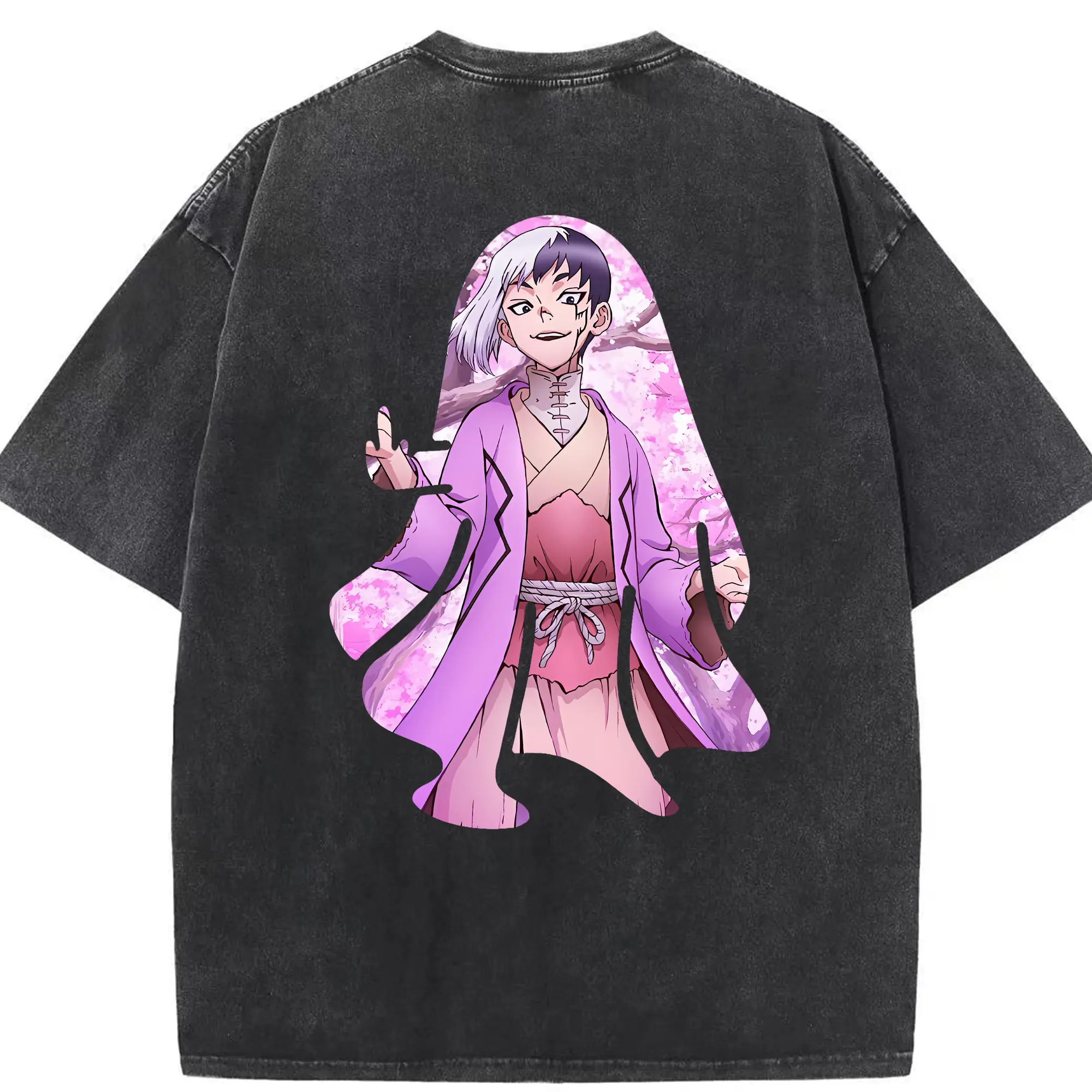 ドクターストーン グッズ,ゲン 銀狼 - 綿100％ ヴィンテージ風 半袖Tシャツ ・ 背面プリント ・ 柔らか肌触り ・ 通気性 快適 ・ スポーツ カジュアル 外出用