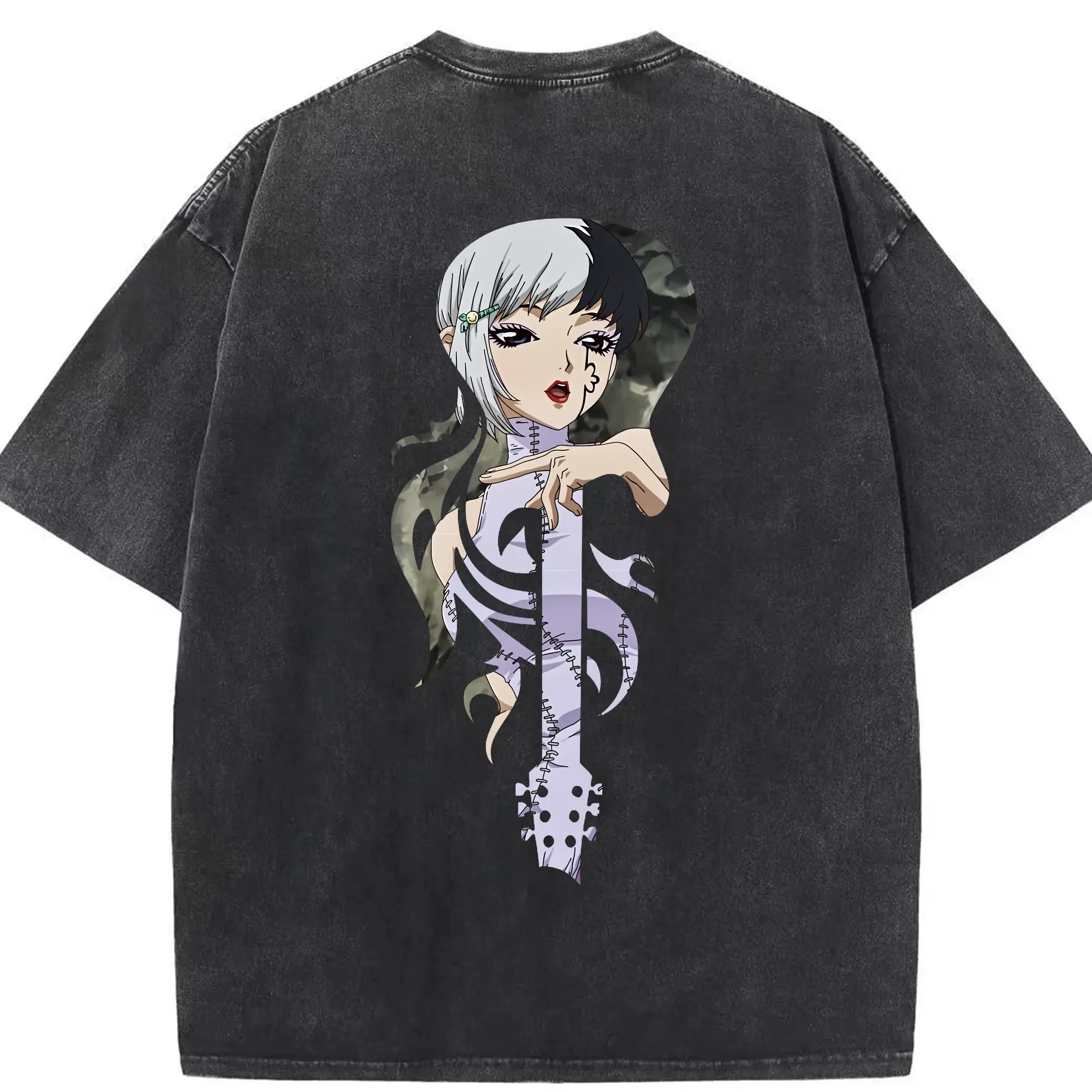 ドクターストーン グッズ,ゲン 銀狼 - 綿100％ ヴィンテージ風 半袖Tシャツ ・ 背面プリント ・ 柔らか肌触り ・ 通気性 快適 ・ スポーツ カジュアル 外出用