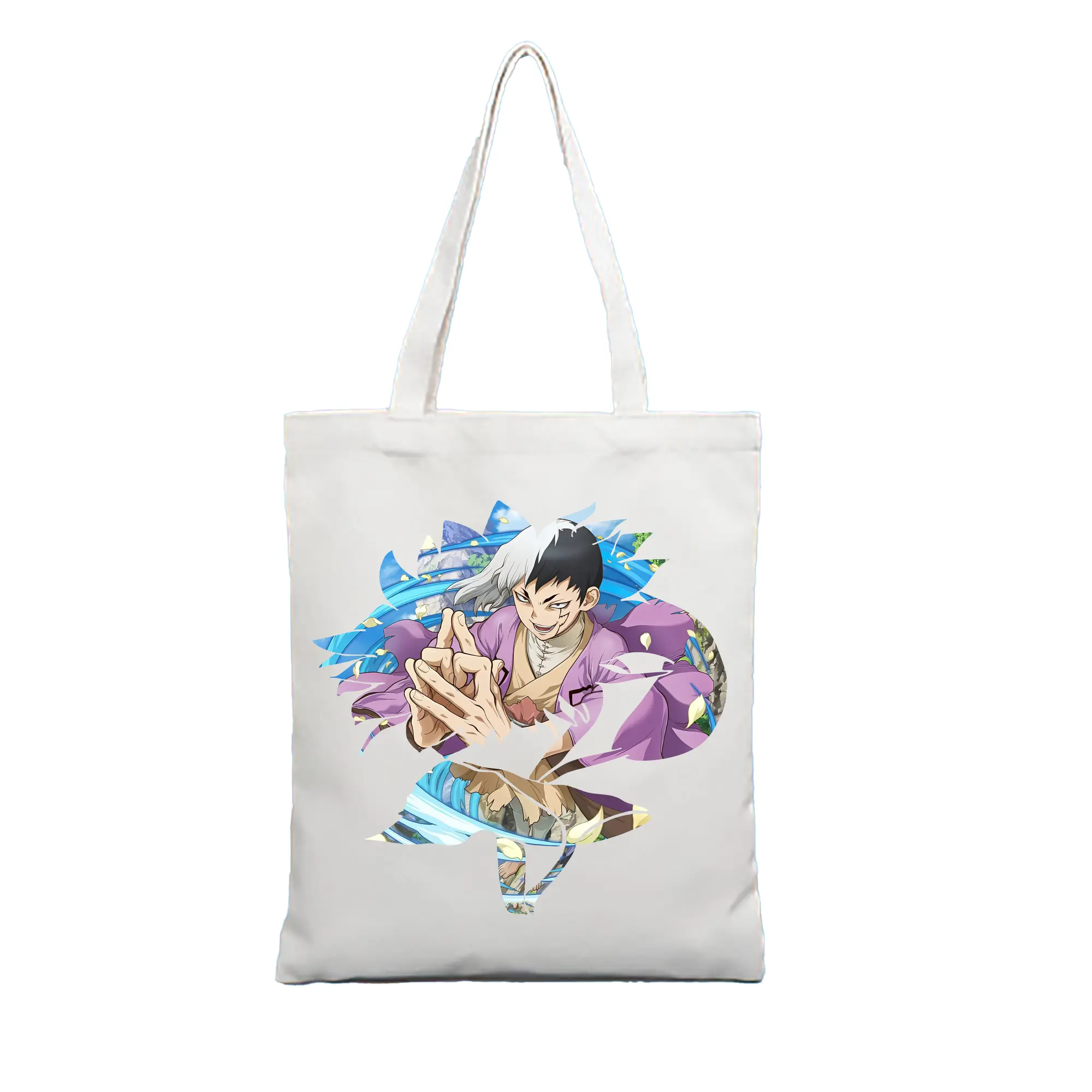 ドクターストーン グッズ,ゲン 銀狼 - 縦型キャンバス手提げバッグ（トートバッグ） ・ キャンバス素材 ・ ショッピング用 ・ 軽量 丈夫 お手入れ簡単