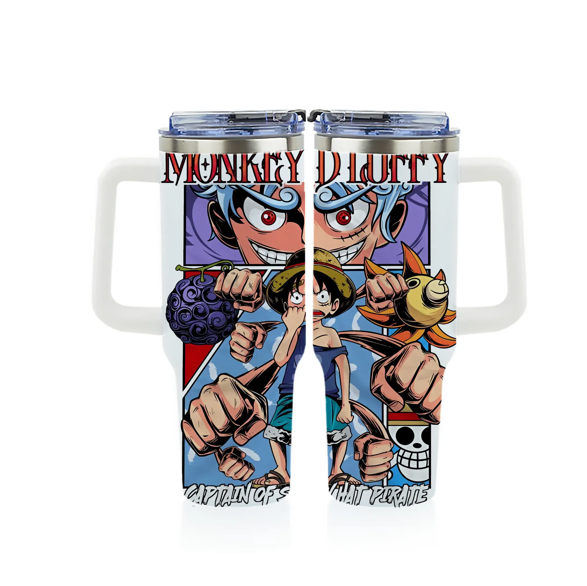 ワンピース グッズ モンキー・D・ルフィ - 1200mL フルプリント車用タンブラー ・ 304ステンレス 内側 ・ 201ステンレス 外側 ・ 保温 保冷 ・ 通勤 ドライブ アウトドア用