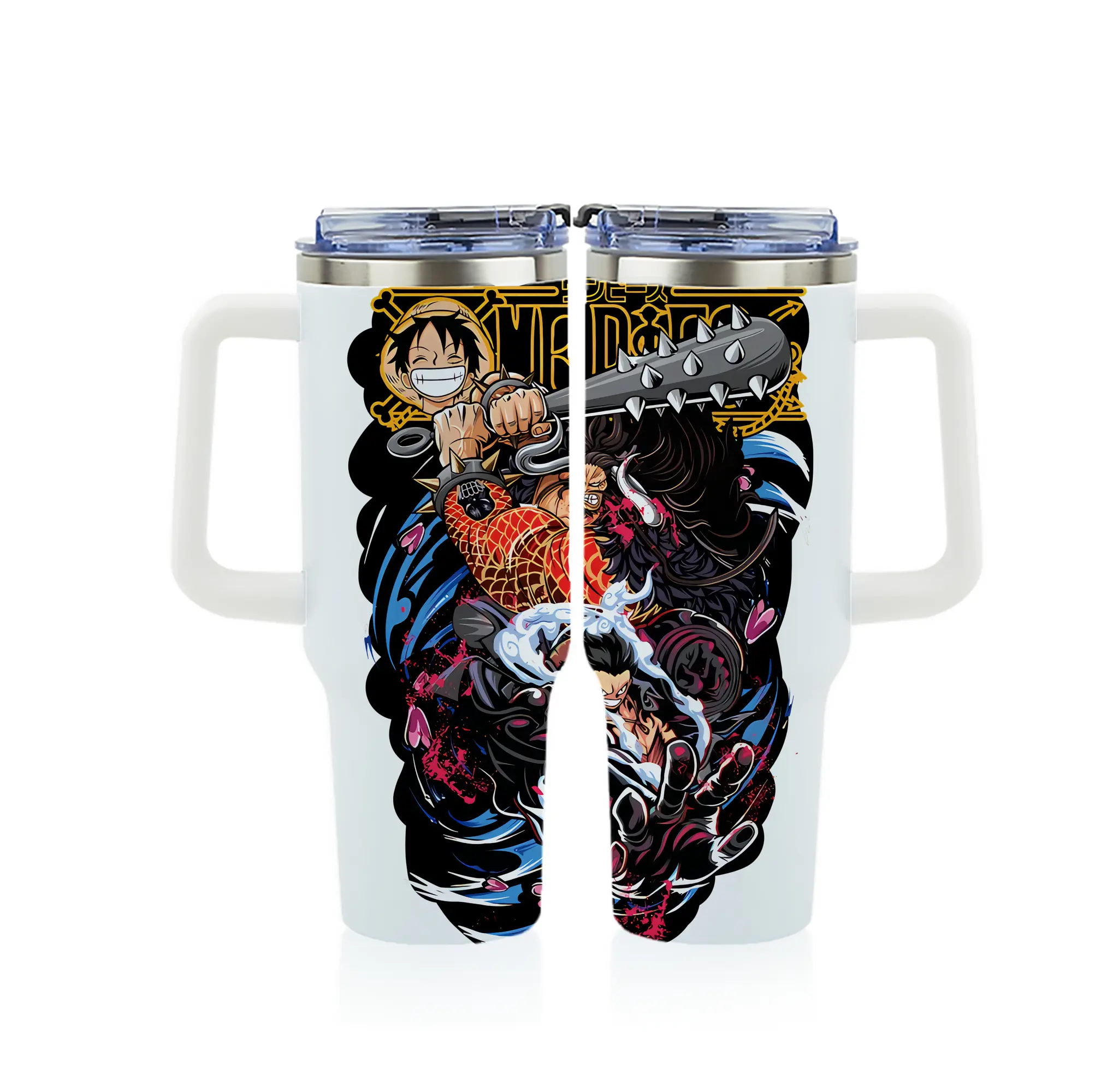 ワンピース グッズ モンキー・D・ルフィ - 1200mL フルプリント車用タンブラー ・ 304ステンレス 内側 ・ 201ステンレス 外側 ・ 保温 保冷 ・ 通勤 ドライブ アウトドア用