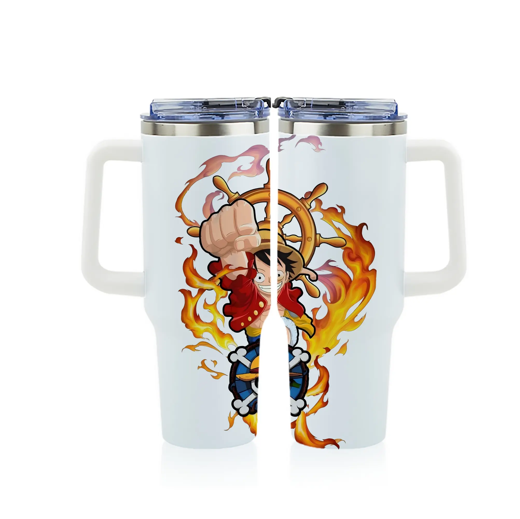 ワンピース グッズ モンキー・D・ルフィ - 1200mL フルプリント車用タンブラー ・ 304ステンレス 内側 ・ 201ステンレス 外側 ・ 保温 保冷 ・ 通勤 ドライブ アウトドア用