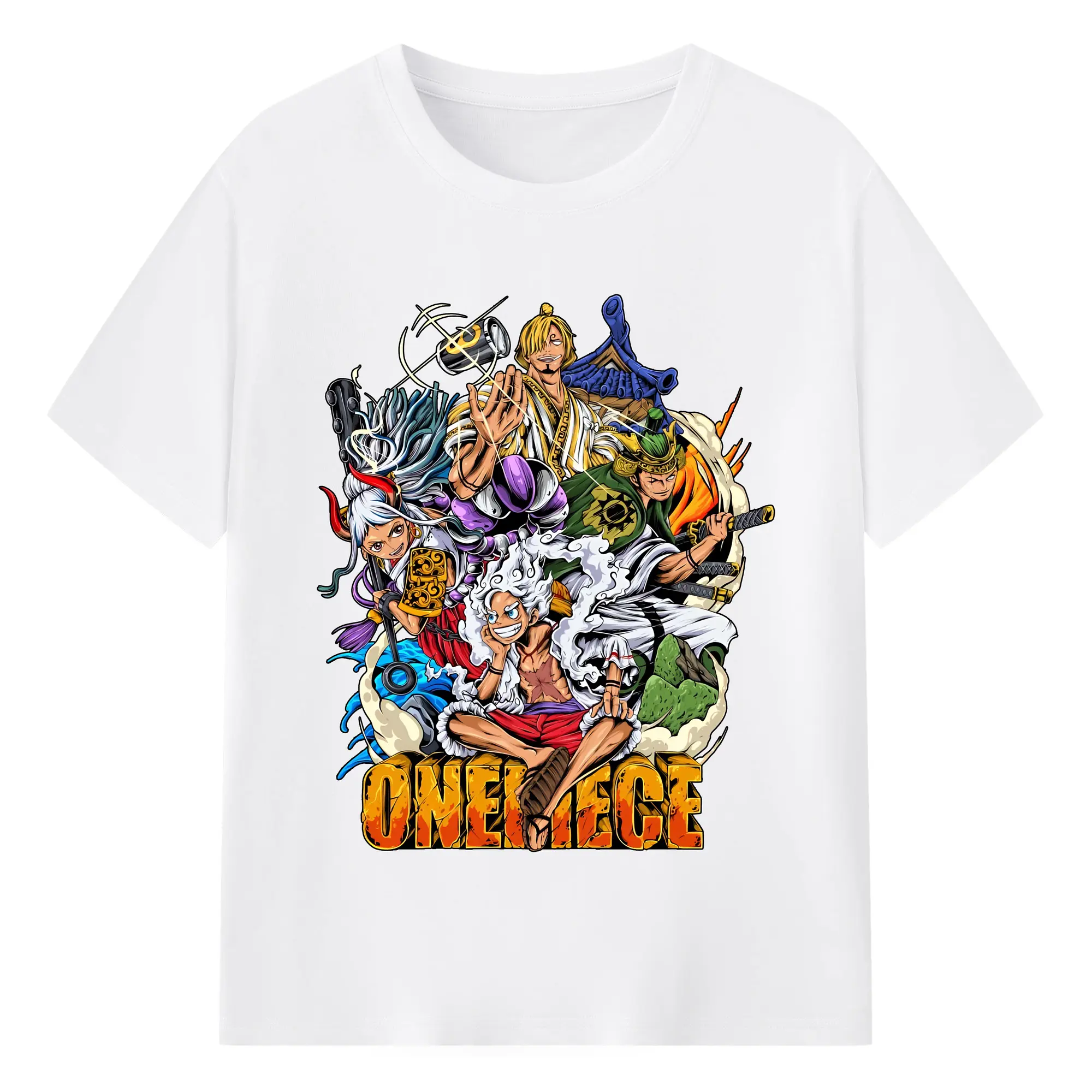 ワンピース グッズ モンキー・D・ルフィ - 綿100％ 半袖Tシャツ ・ フロントプリント ・ 快適 通気性 ・ 日常使い 散歩 スポーツ用