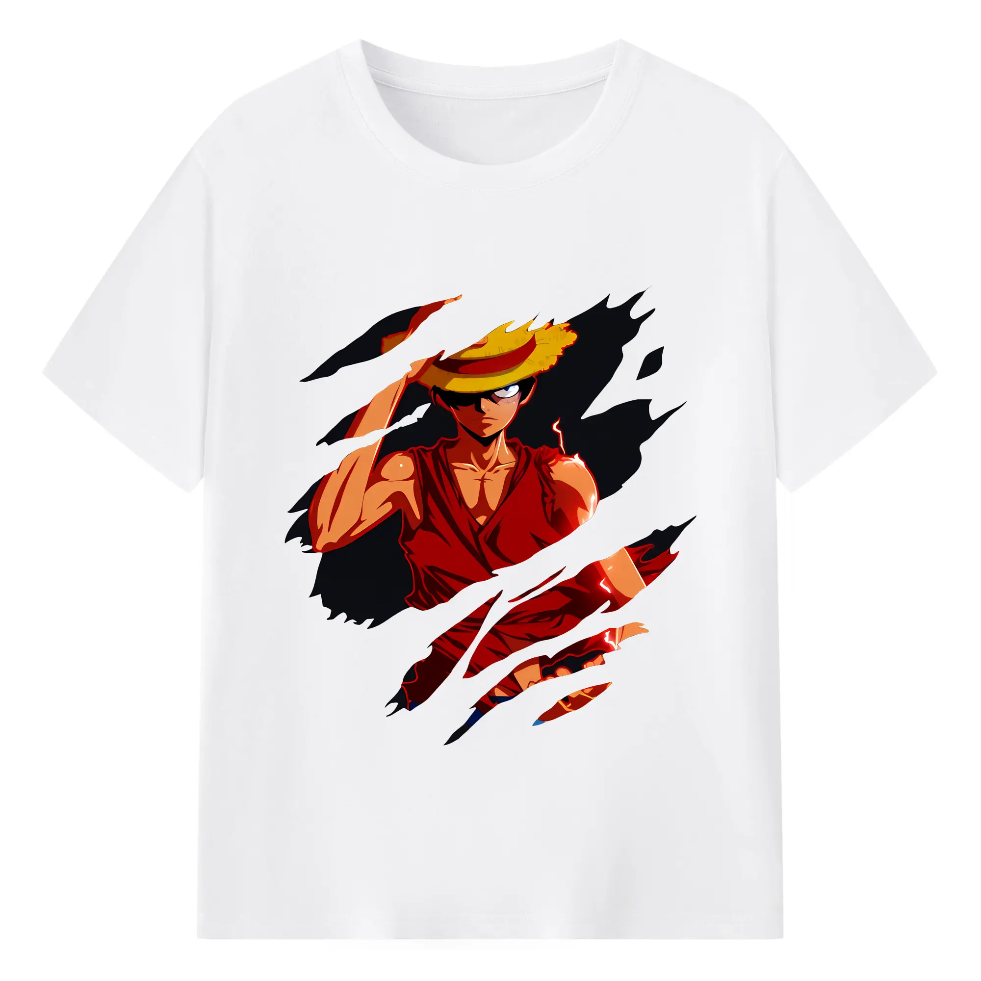 ワンピース グッズ モンキー・D・ルフィ - 綿100％ 半袖Tシャツ ・ フロントプリント ・ 快適 通気性 ・ 日常使い 散歩 スポーツ用
