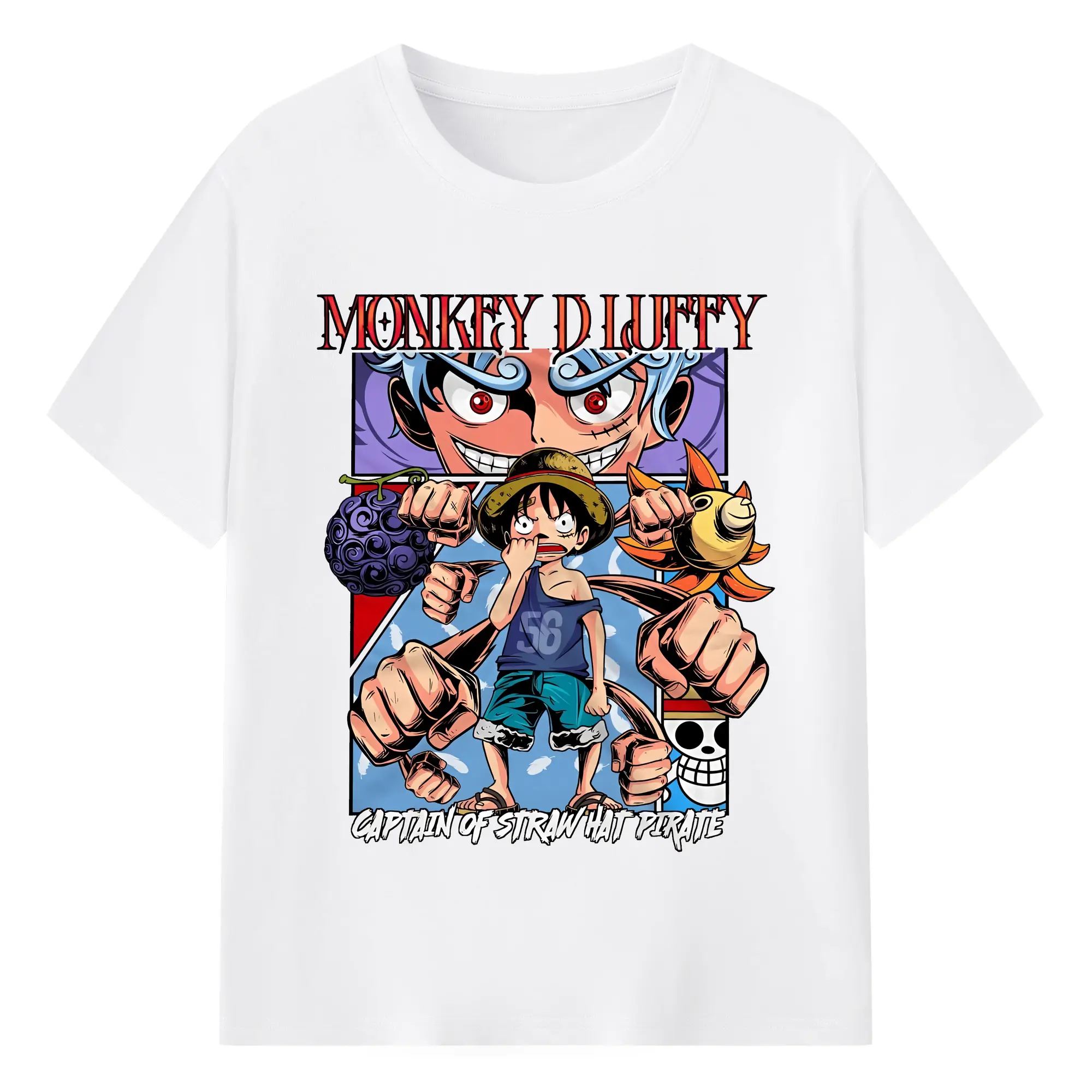 ワンピース グッズ モンキー・D・ルフィ - 綿100％ 半袖Tシャツ ・ フロントプリント ・ 快適 通気性 ・ 日常使い 散歩 スポーツ用