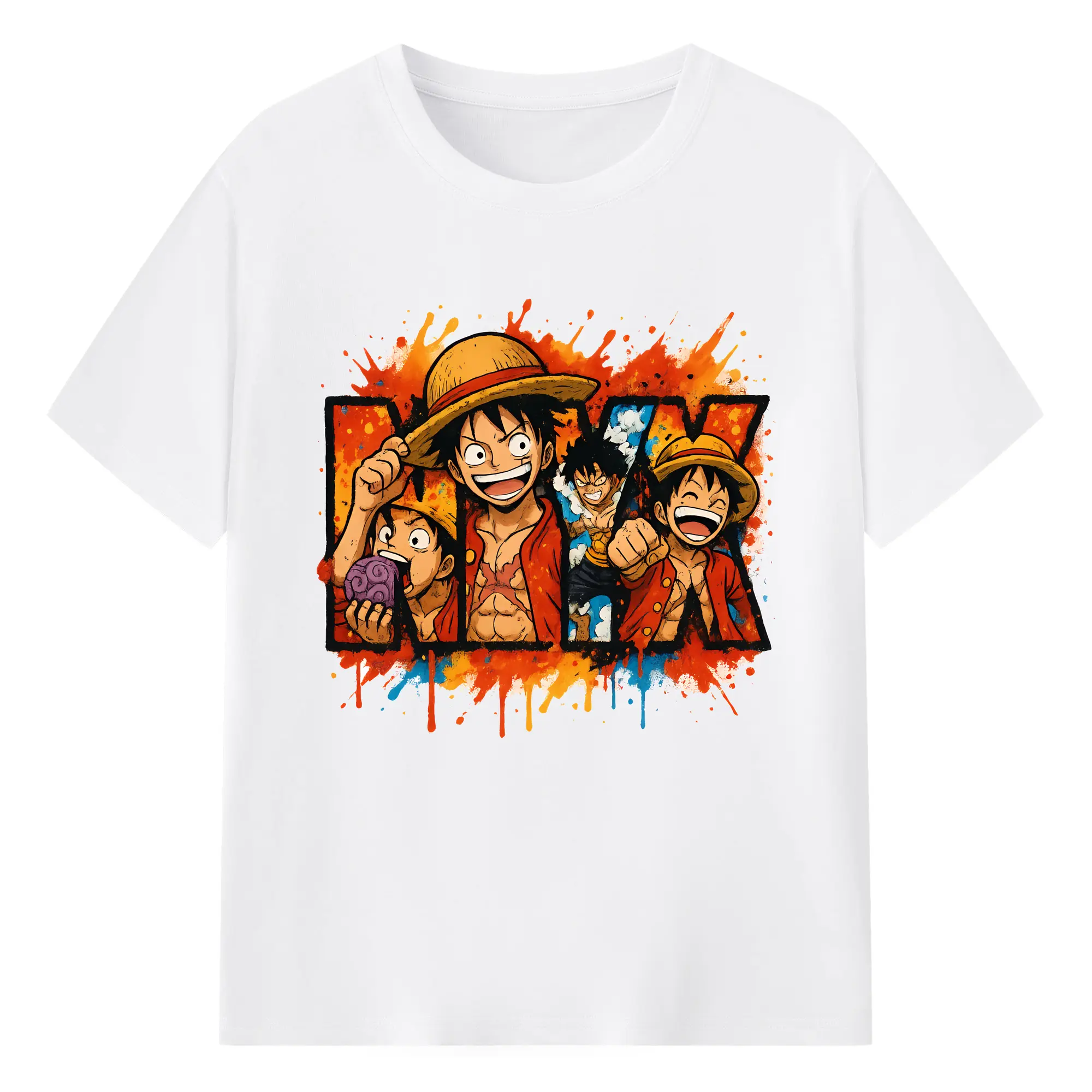 ワンピース グッズ モンキー・D・ルフィ - 綿100％ 半袖Tシャツ ・ フロントプリント ・ 快適 通気性 ・ 日常使い 散歩 スポーツ用