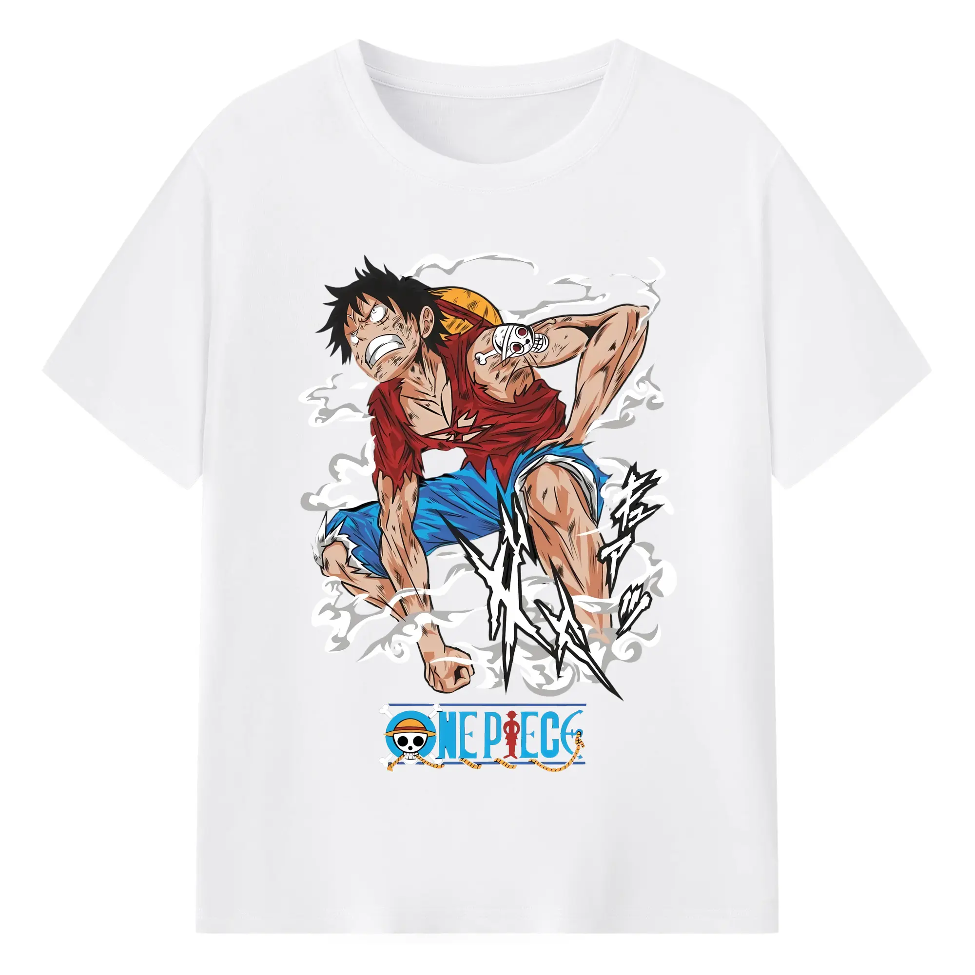 ワンピース グッズ モンキー・D・ルフィ - 綿100％ 半袖Tシャツ ・ フロントプリント ・ 快適 通気性 ・ 日常使い 散歩 スポーツ用