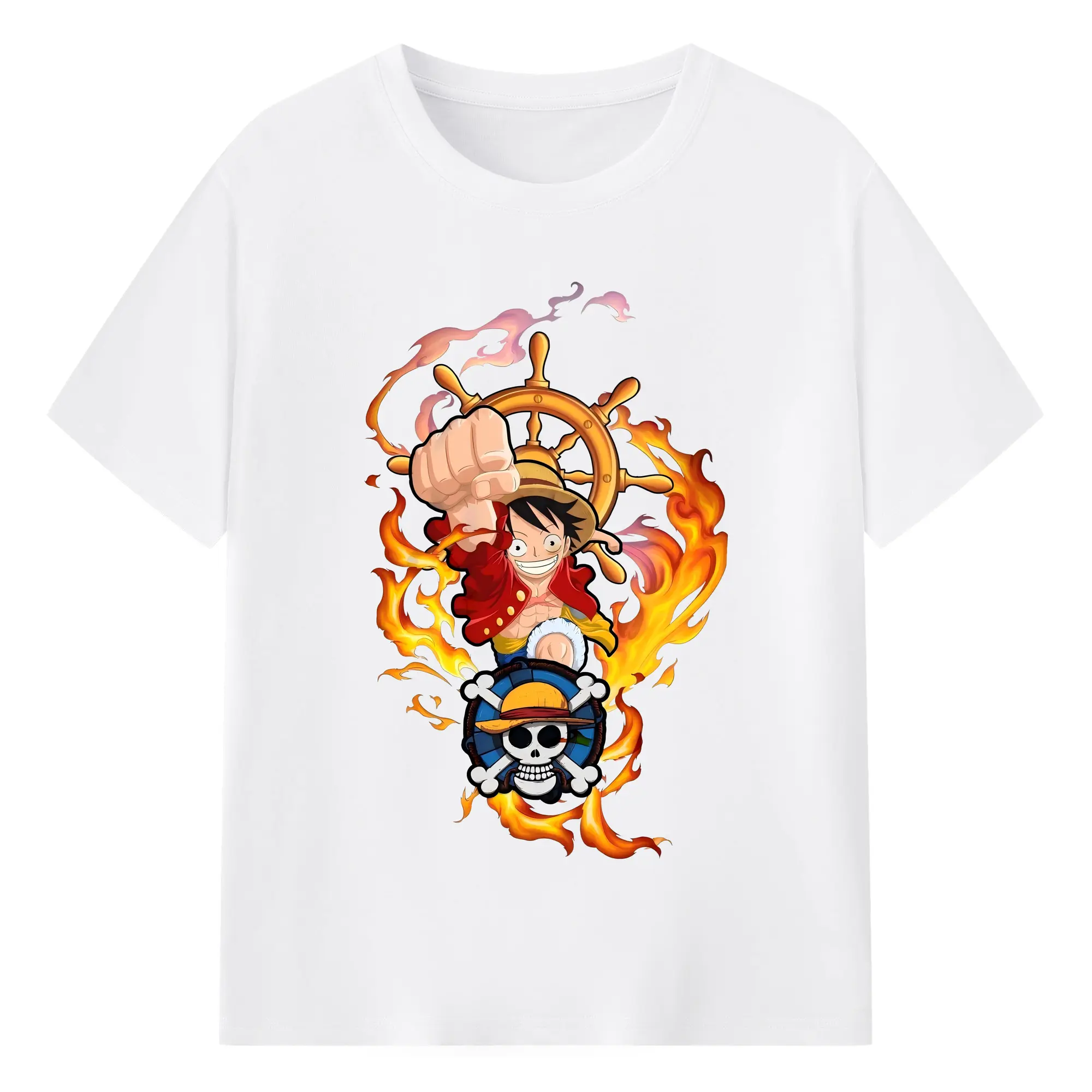 ワンピース グッズ モンキー・D・ルフィ - 綿100％ 半袖Tシャツ ・ フロントプリント ・ 快適 通気性 ・ 日常使い 散歩 スポーツ用