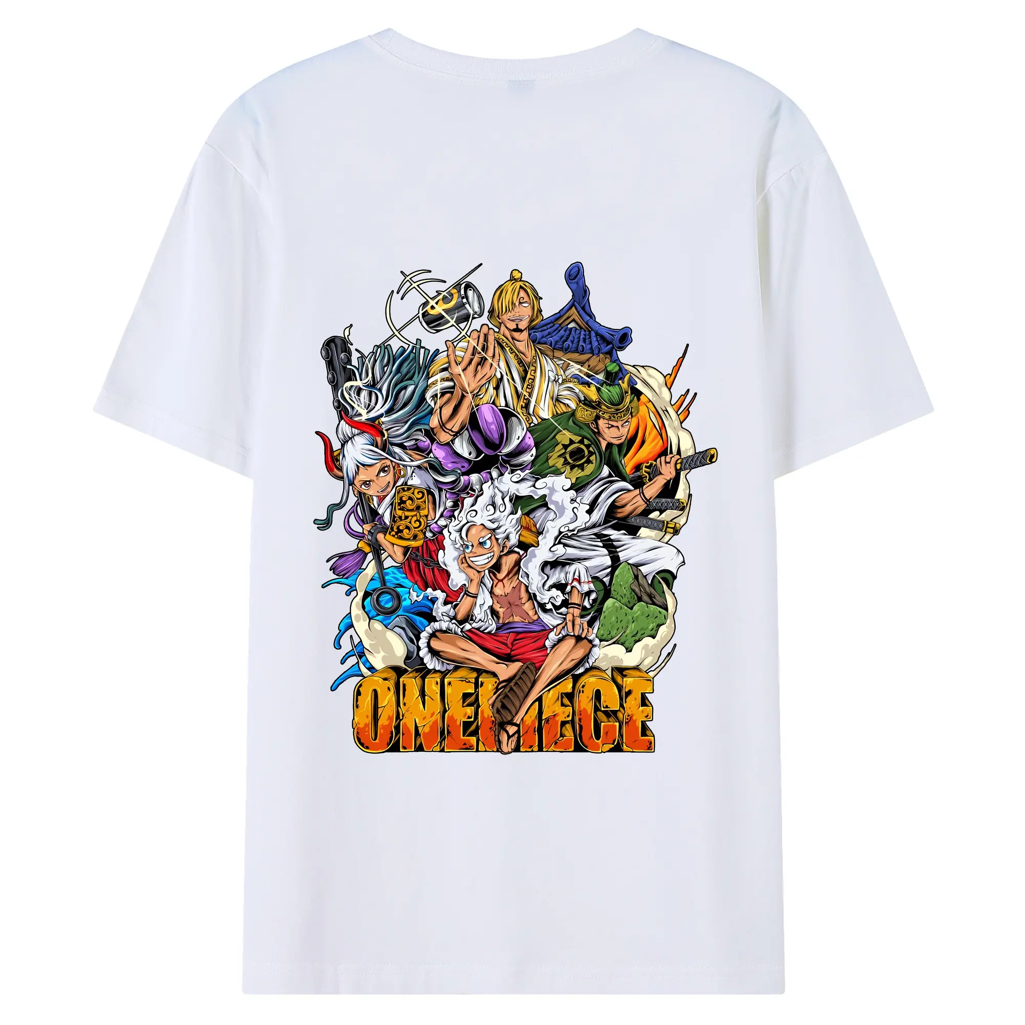 ワンピース グッズ モンキー・D・ルフィ - 綿100％ 半袖Tシャツ ・ バックプリント ・ 快適 通気性 ・ 日常使い 散歩 スポーツ用