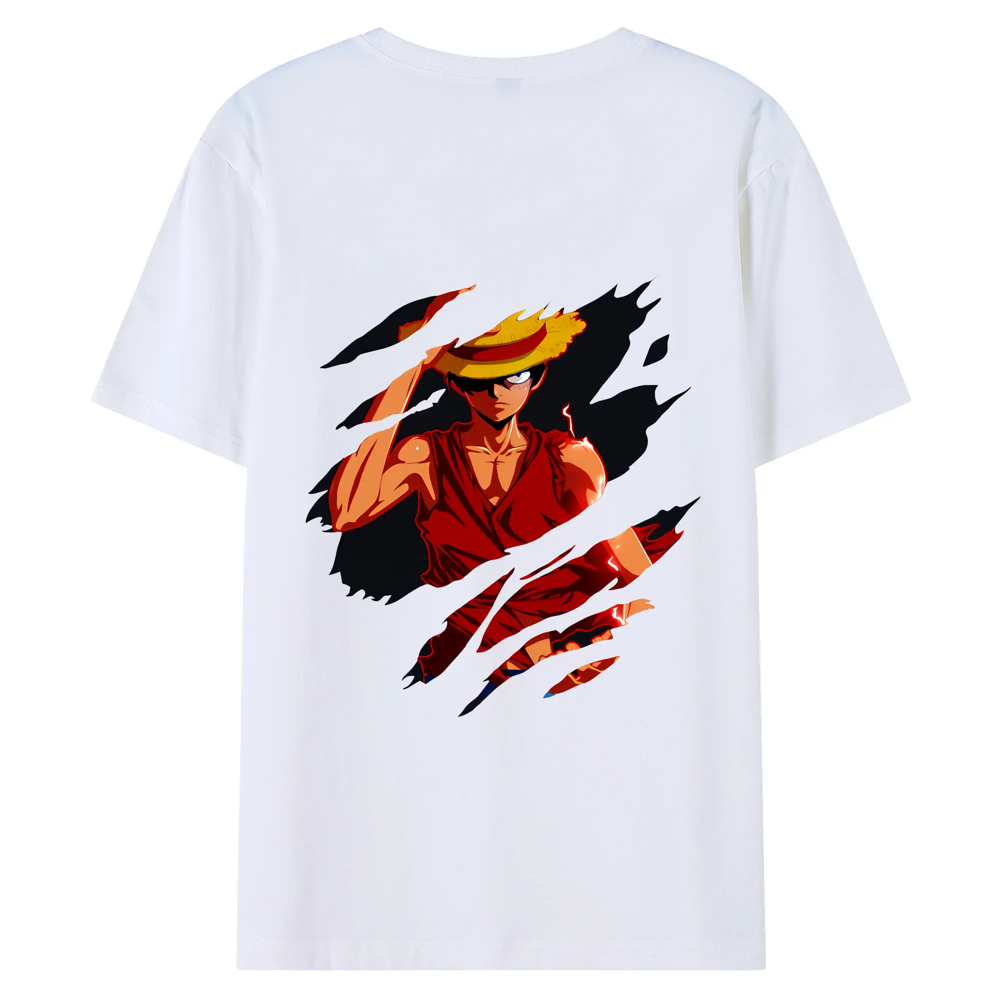 ワンピース グッズ モンキー・D・ルフィ - 綿100％ 半袖Tシャツ ・ バックプリント ・ 快適 通気性 ・ 日常使い 散歩 スポーツ用