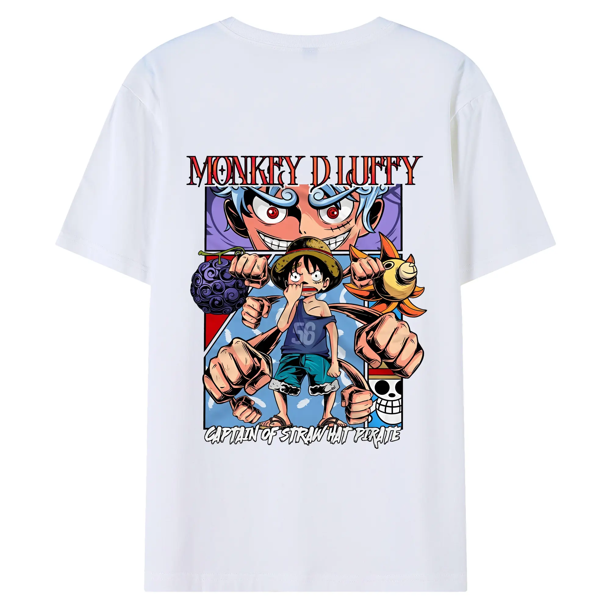 ワンピース グッズ モンキー・D・ルフィ - 綿100％ 半袖Tシャツ ・ バックプリント ・ 快適 通気性 ・ 日常使い 散歩 スポーツ用