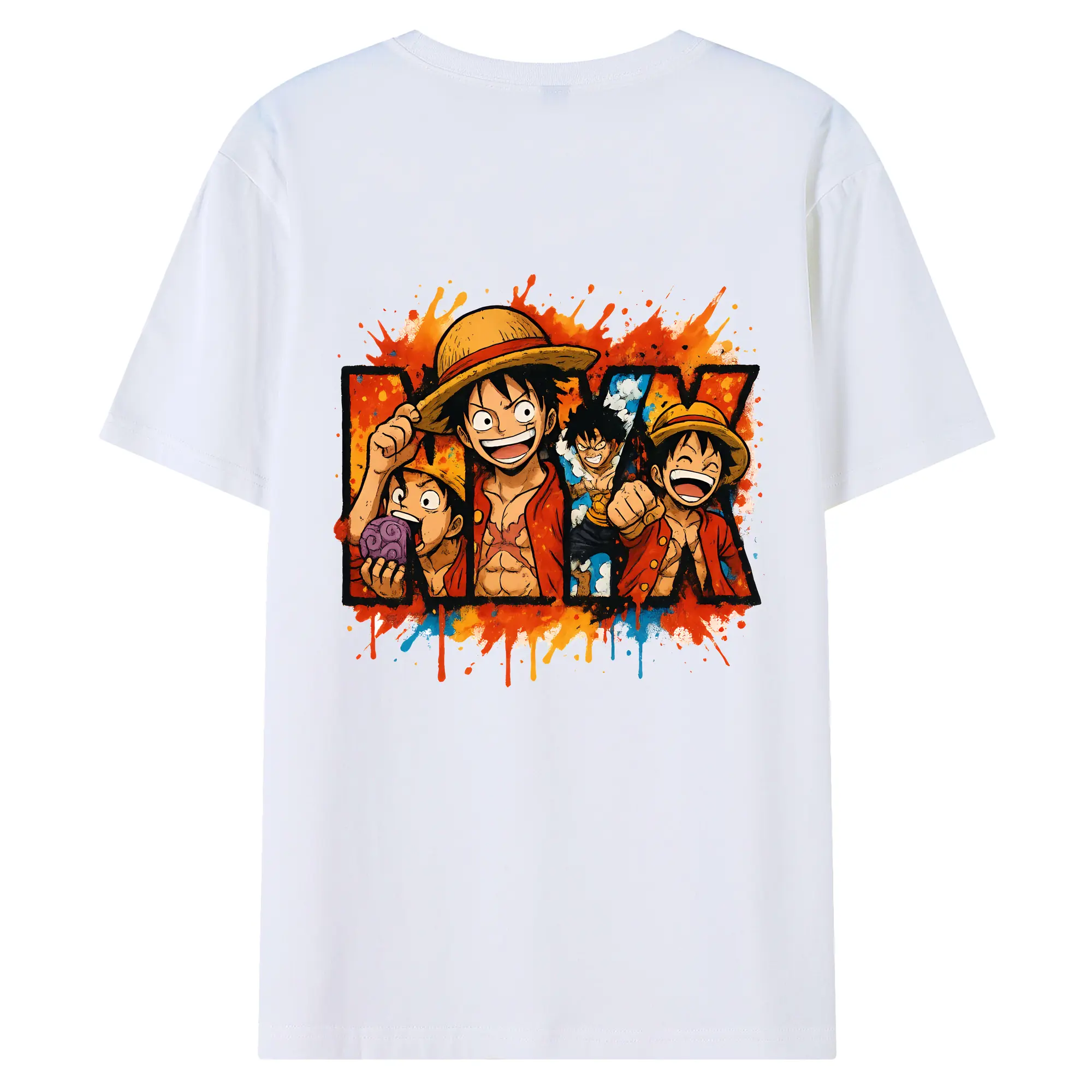 ワンピース グッズ モンキー・D・ルフィ - 綿100％ 半袖Tシャツ ・ バックプリント ・ 快適 通気性 ・ 日常使い 散歩 スポーツ用