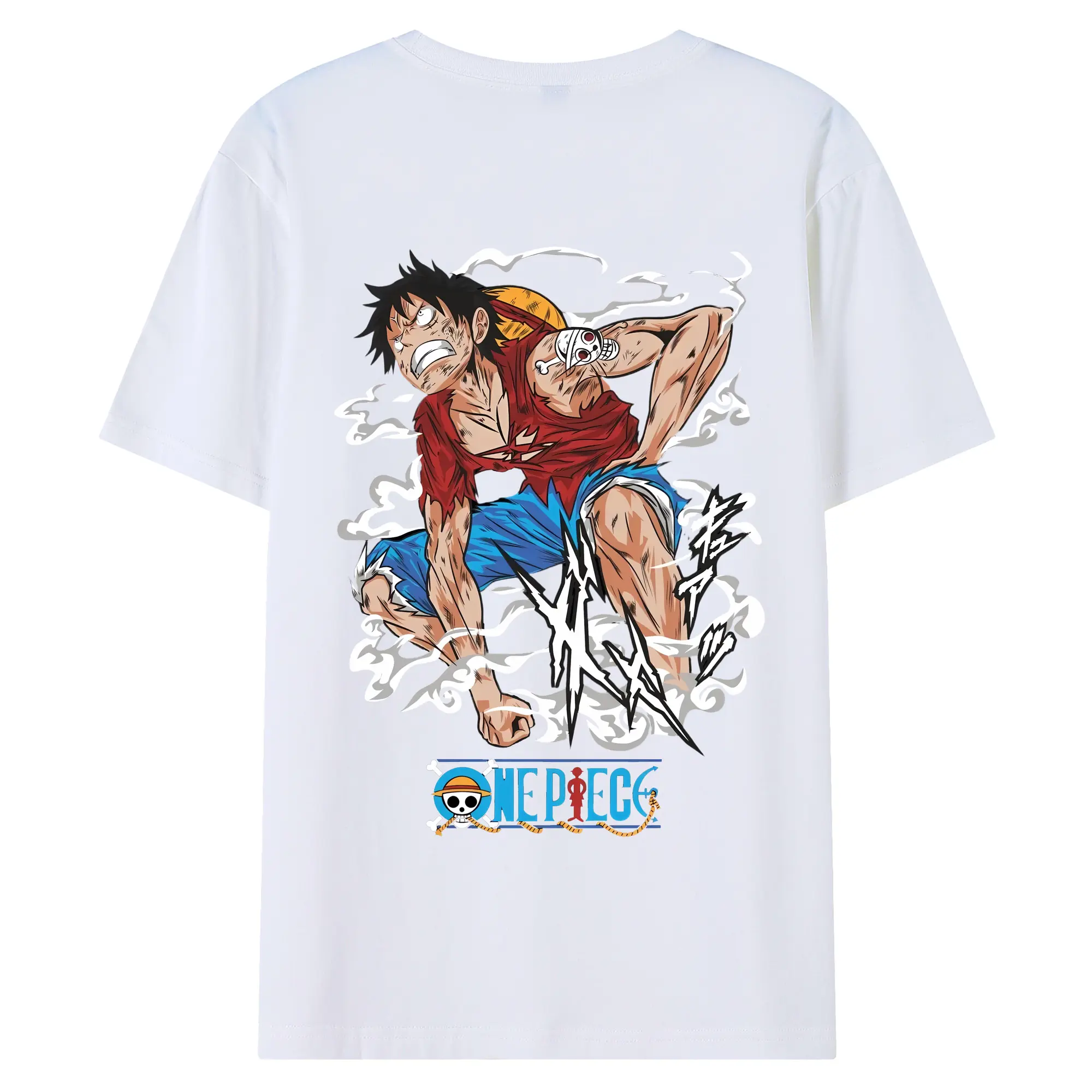 ワンピース グッズ モンキー・D・ルフィ - 綿100％ 半袖Tシャツ ・ バックプリント ・ 快適 通気性 ・ 日常使い 散歩 スポーツ用