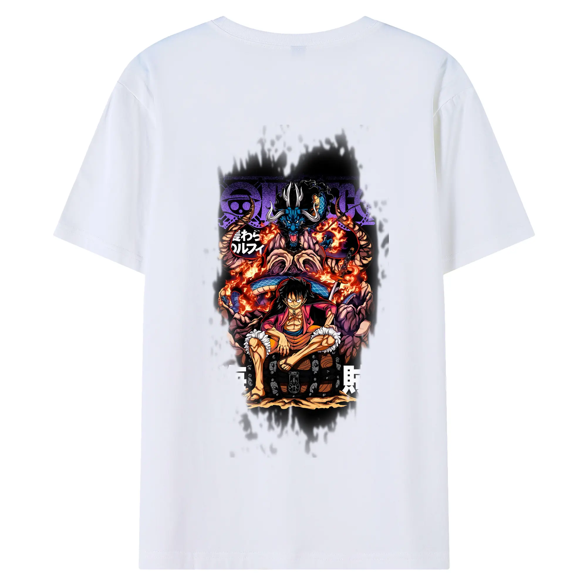 ワンピース グッズ モンキー・D・ルフィ - 綿100％ 半袖Tシャツ ・ バックプリント ・ 快適 通気性 ・ 日常使い 散歩 スポーツ用