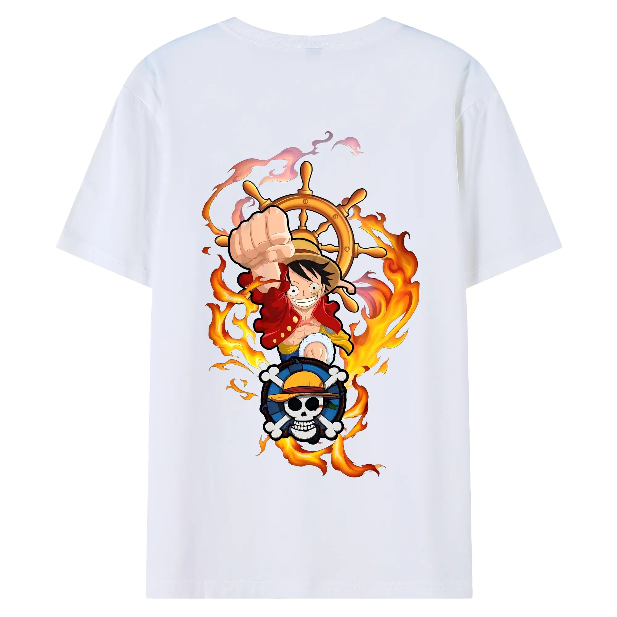 ワンピース グッズ モンキー・D・ルフィ - 綿100％ 半袖Tシャツ ・ バックプリント ・ 快適 通気性 ・ 日常使い 散歩 スポーツ用