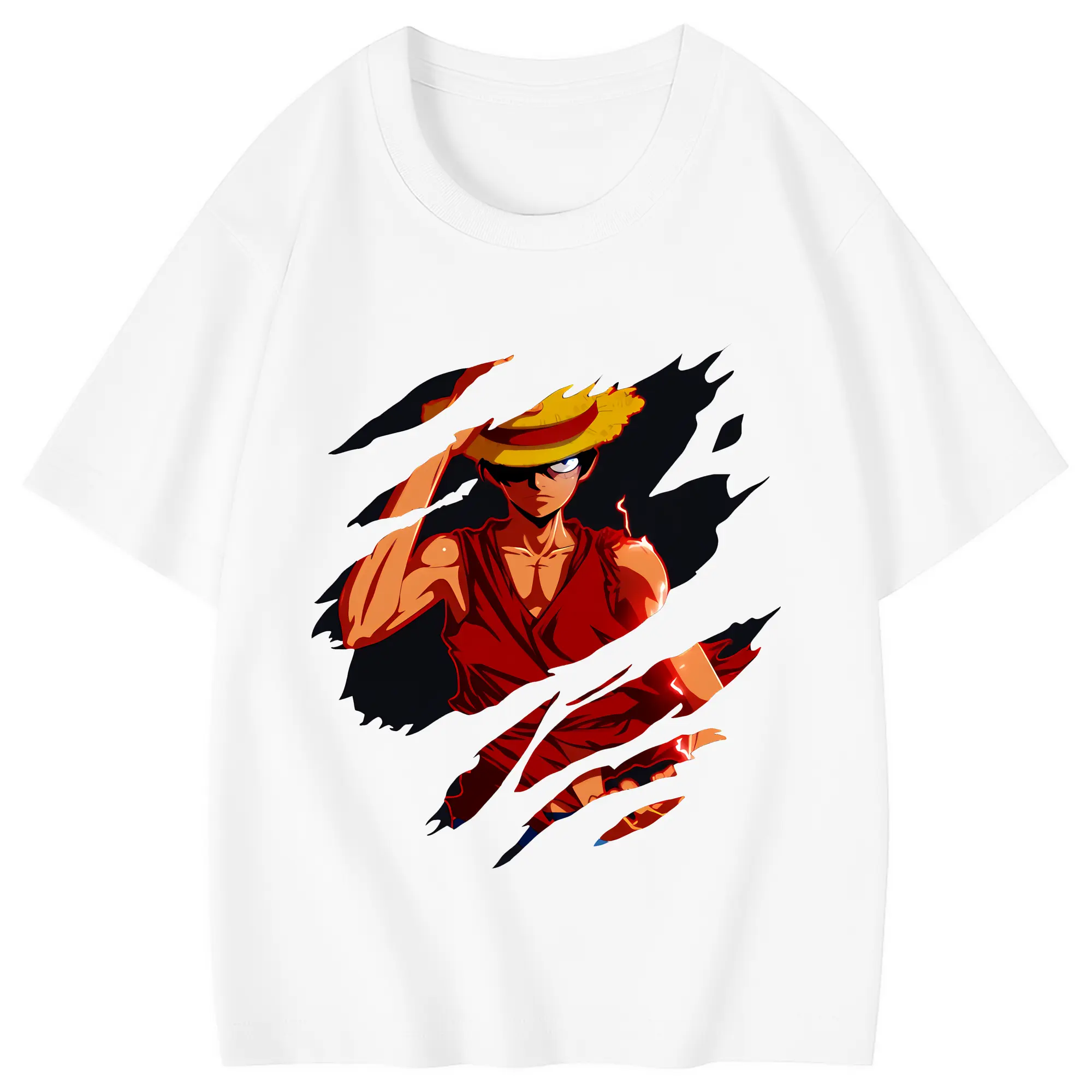 ワンピース グッズ モンキー・D・ルフィ - 綿100％ キッズTシャツ ・ フロントプリント ・ 快適 通気性 ・ スポーツ カジュアル 散歩用