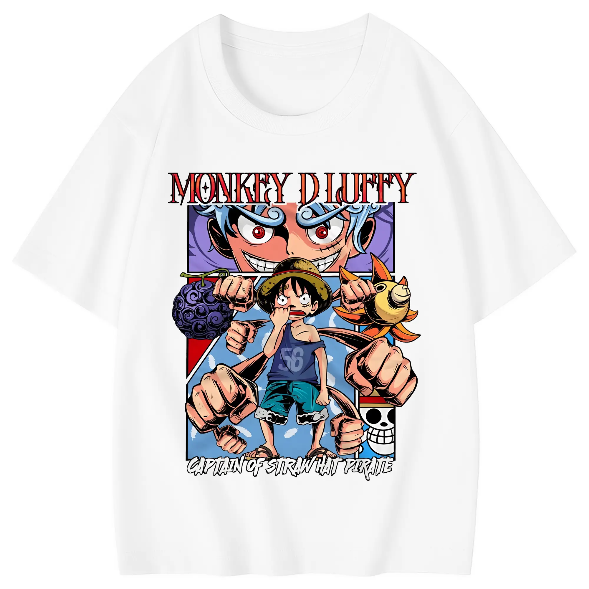 ワンピース グッズ モンキー・D・ルフィ - 綿100％ キッズTシャツ ・ フロントプリント ・ 快適 通気性 ・ スポーツ カジュアル 散歩用