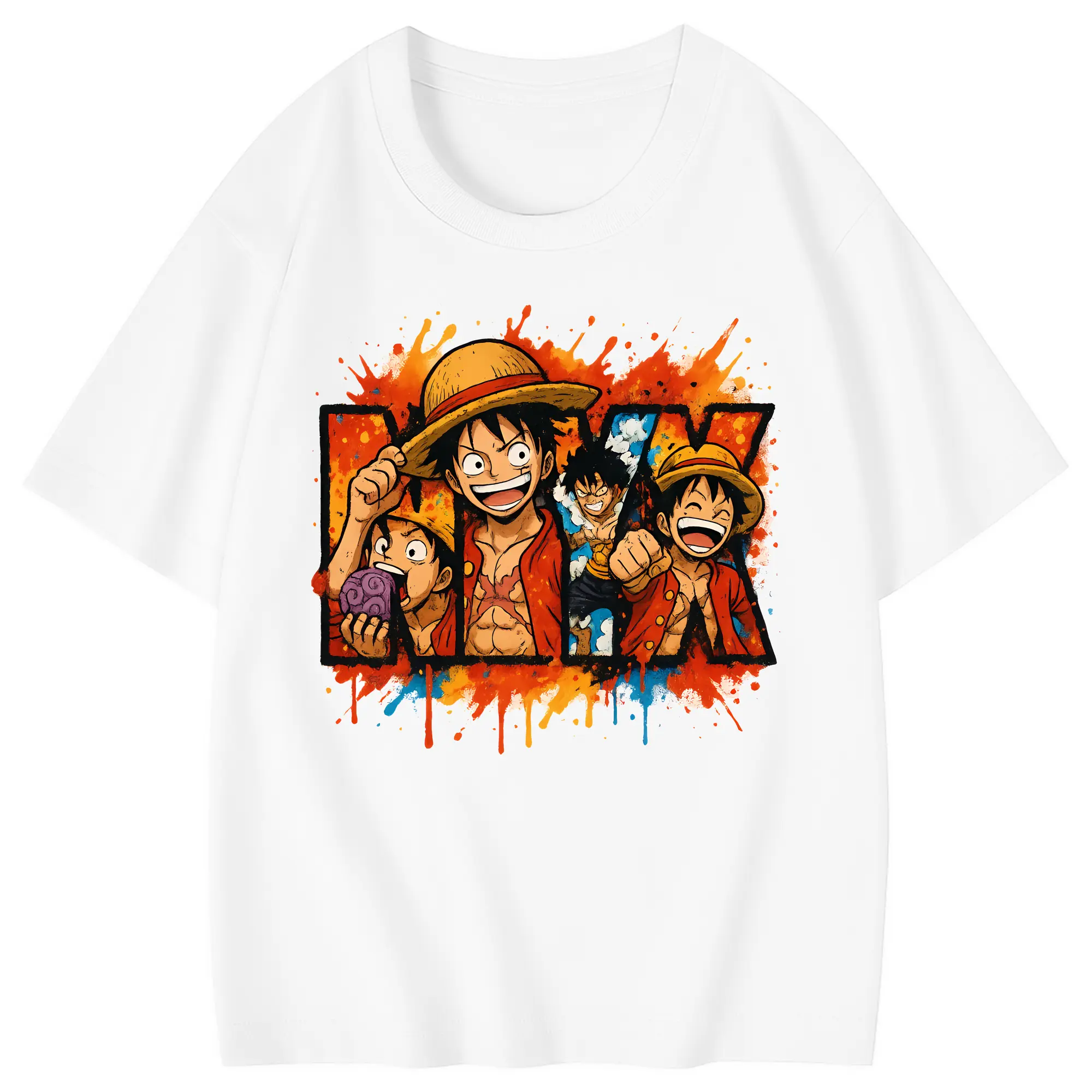 ワンピース グッズ モンキー・D・ルフィ - 綿100％ キッズTシャツ ・ フロントプリント ・ 快適 通気性 ・ スポーツ カジュアル 散歩用