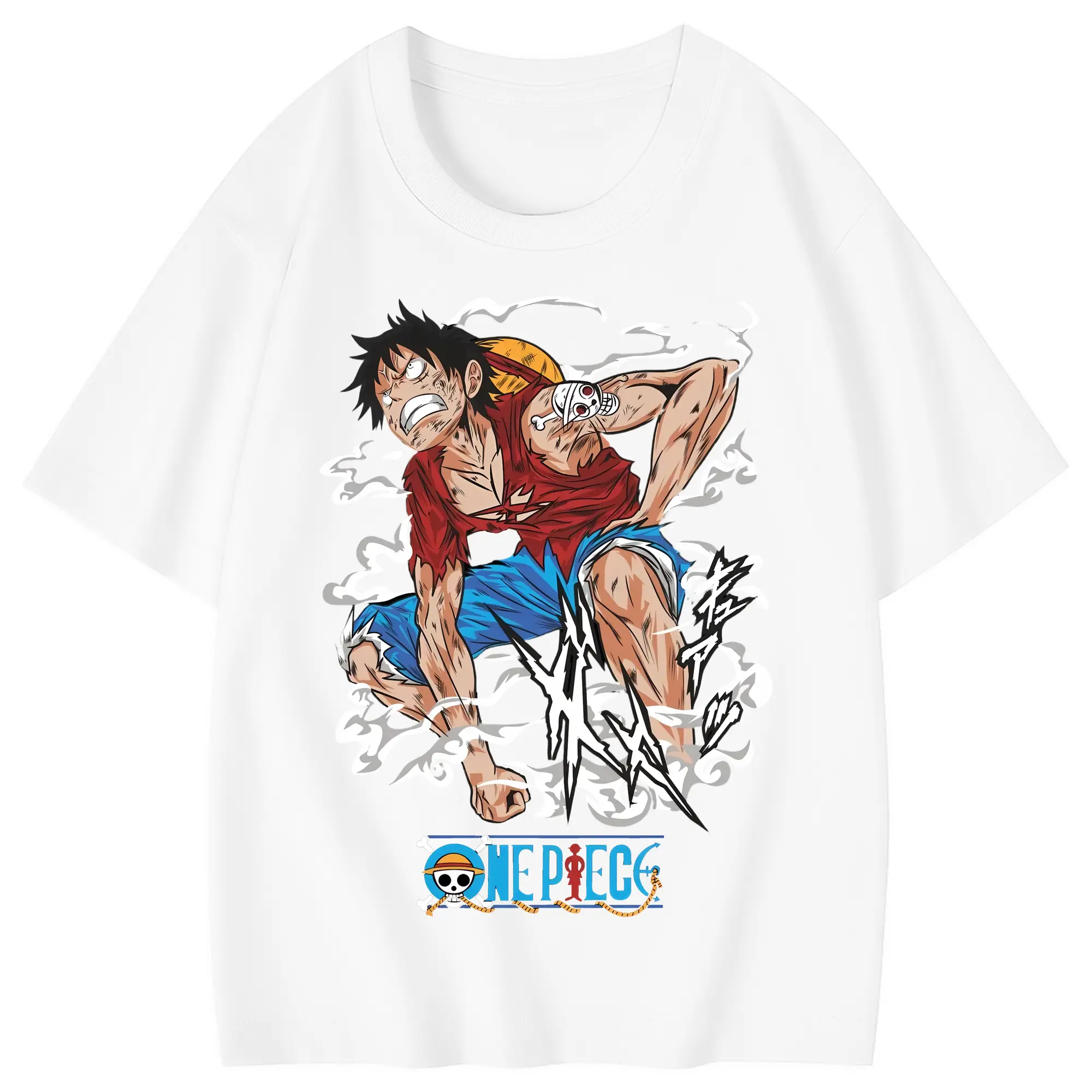 ワンピース グッズ モンキー・D・ルフィ - 綿100％ キッズTシャツ ・ フロントプリント ・ 快適 通気性 ・ スポーツ カジュアル 散歩用