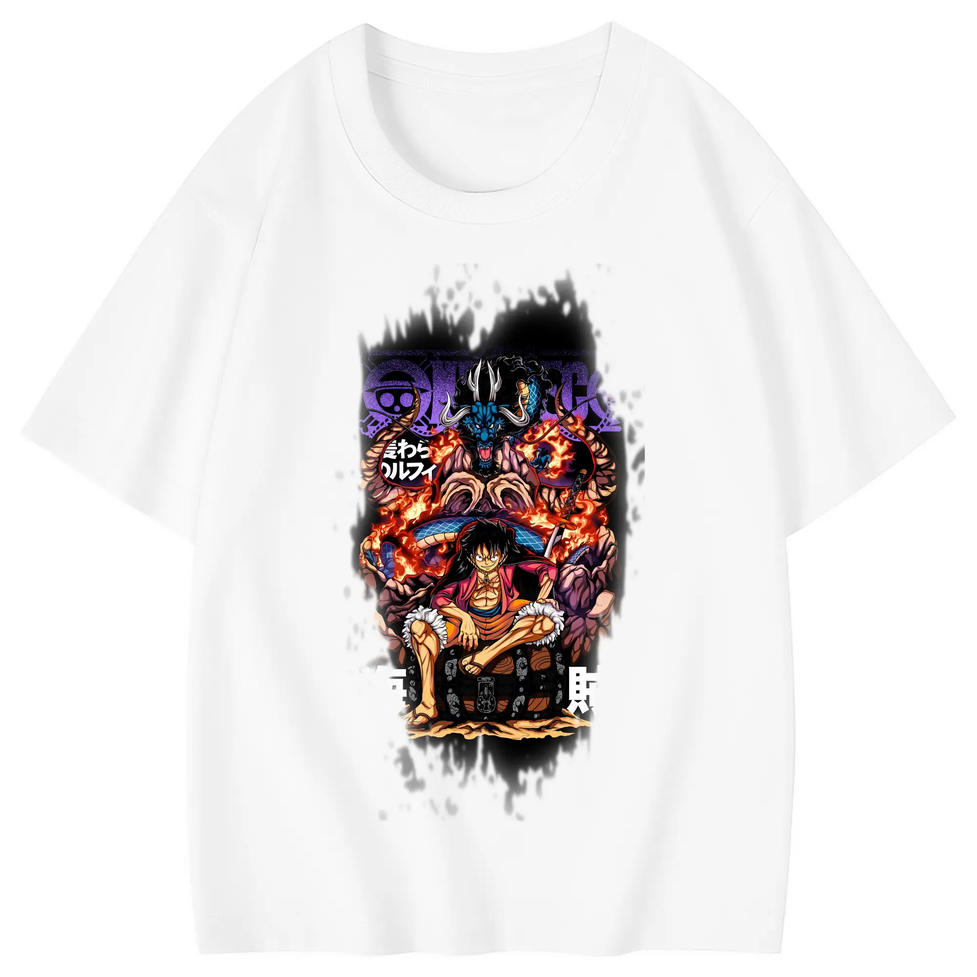 ワンピース グッズ モンキー・D・ルフィ - 綿100％ キッズTシャツ ・ フロントプリント ・ 快適 通気性 ・ スポーツ カジュアル 散歩用