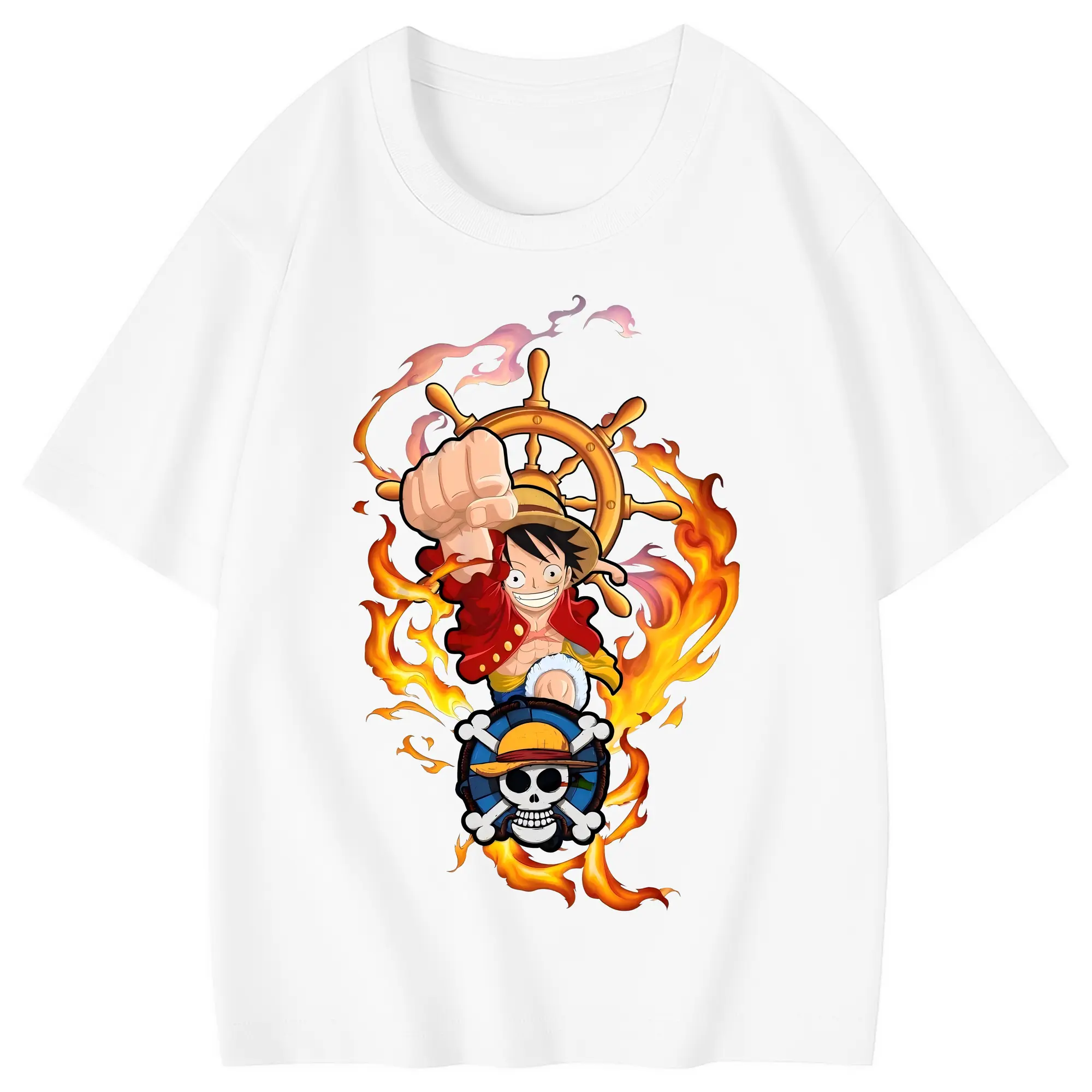 ワンピース グッズ モンキー・D・ルフィ - 綿100％ キッズTシャツ ・ フロントプリント ・ 快適 通気性 ・ スポーツ カジュアル 散歩用