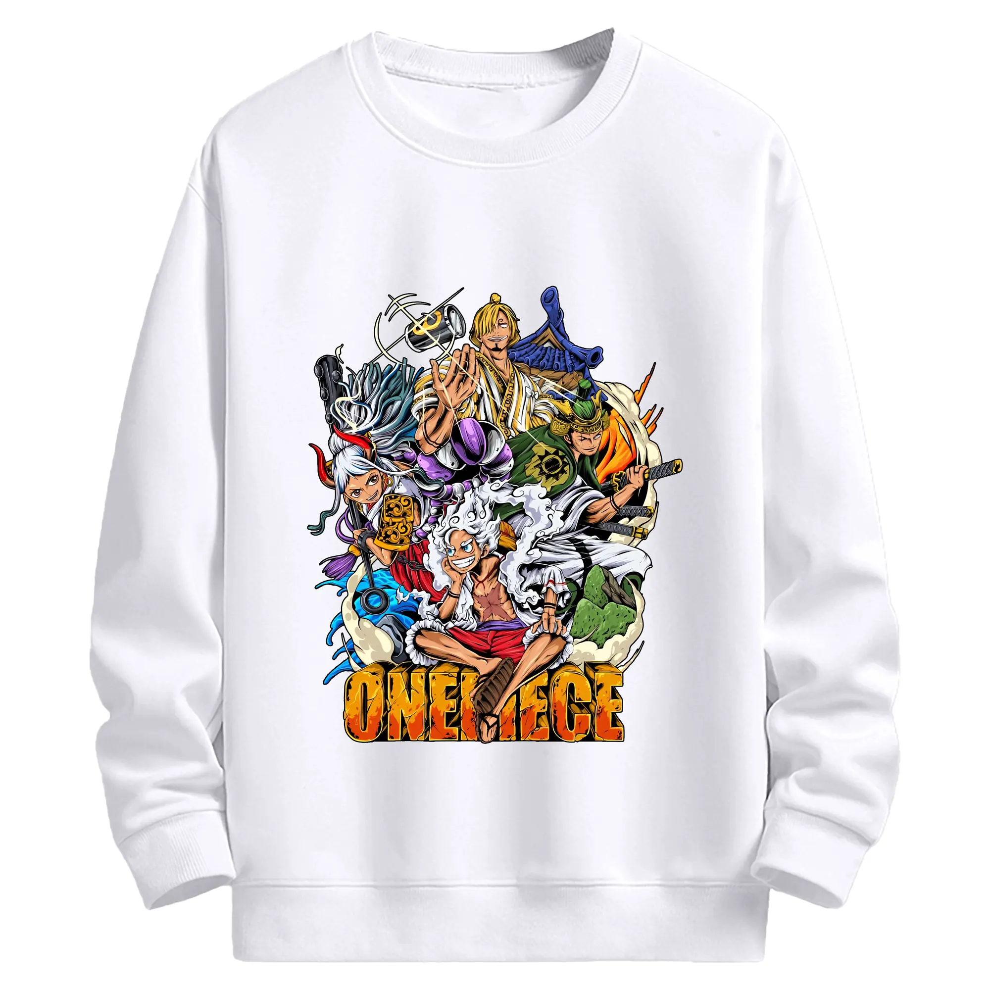 ワンピース グッズ モンキー・D・ルフィ - 高品質 クルーネック スウェット ・ コットン59％ ポリエステル41％ ・ ユニセックス 長袖 トレーナー ・ カジュアル デイリー スポーツ 散歩用