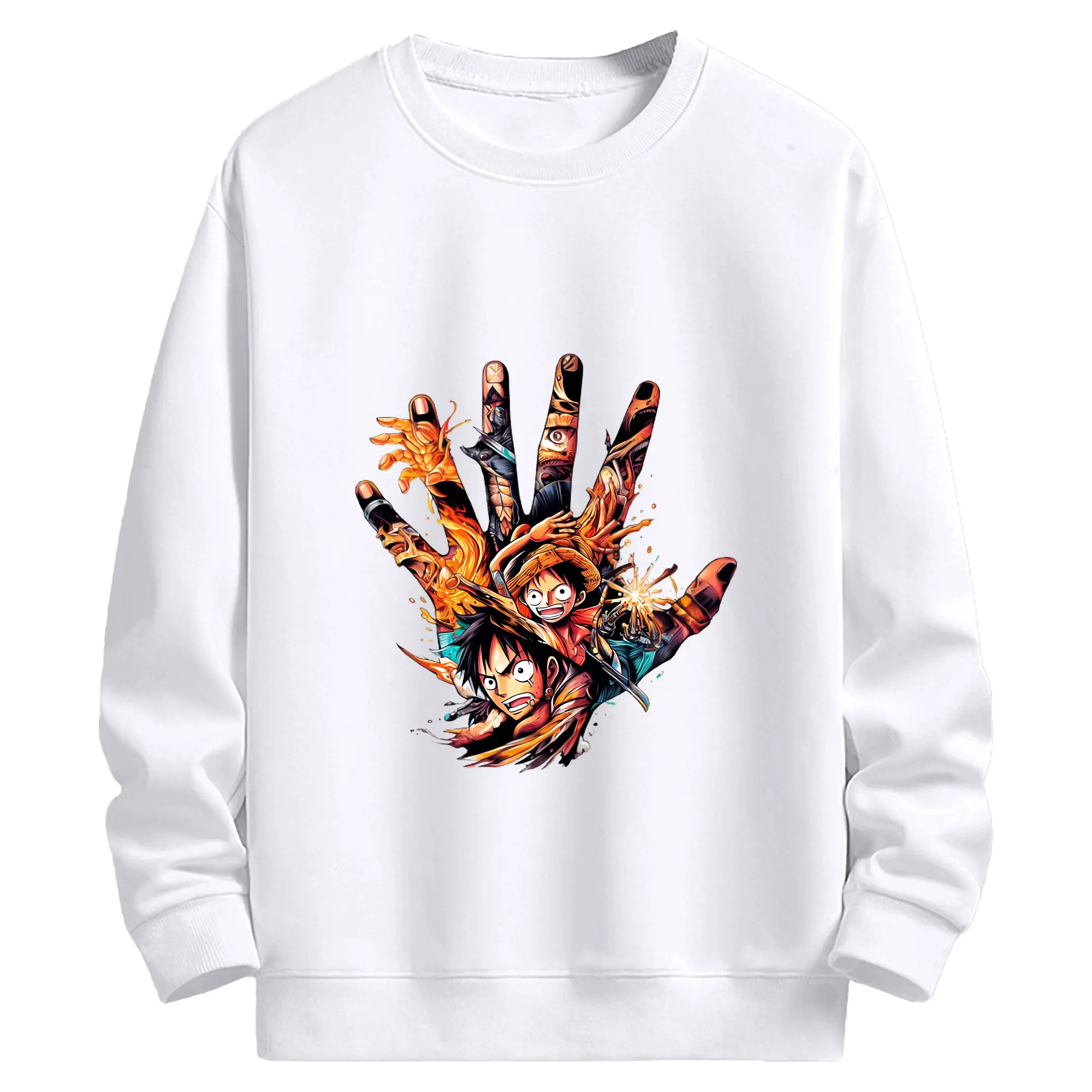 ワンピース グッズ モンキー・D・ルフィ - 高品質 クルーネック スウェット ・ コットン59％ ポリエステル41％ ・ ユニセックス 長袖 トレーナー ・ カジュアル デイリー スポーツ 散歩用